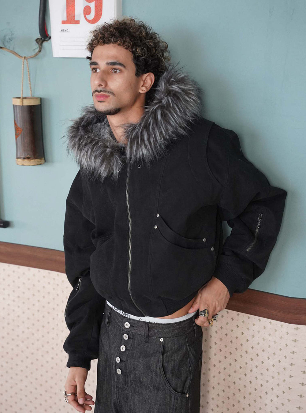 Dual Face Sculpted Fur Bomber