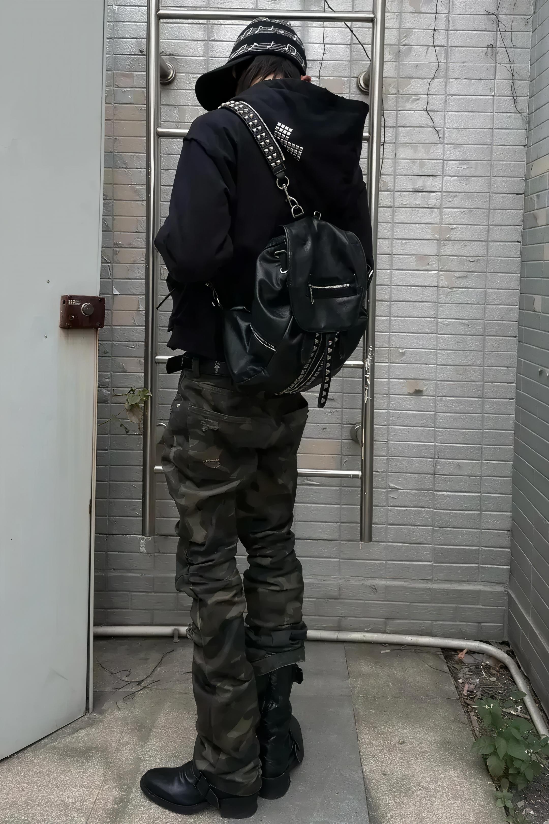 Wax Coated Camo Distressed Jeans