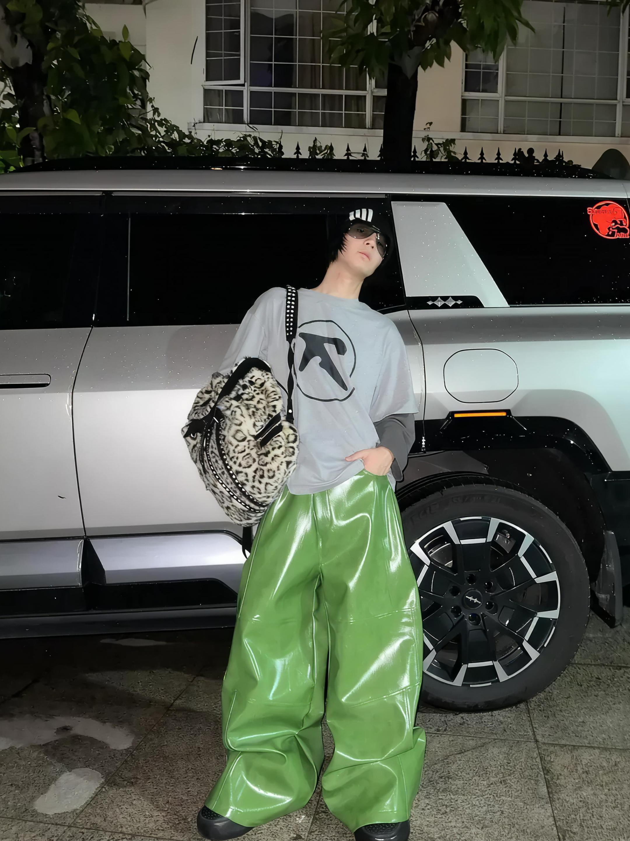 Green Liquid Leather Wide Leg Pants