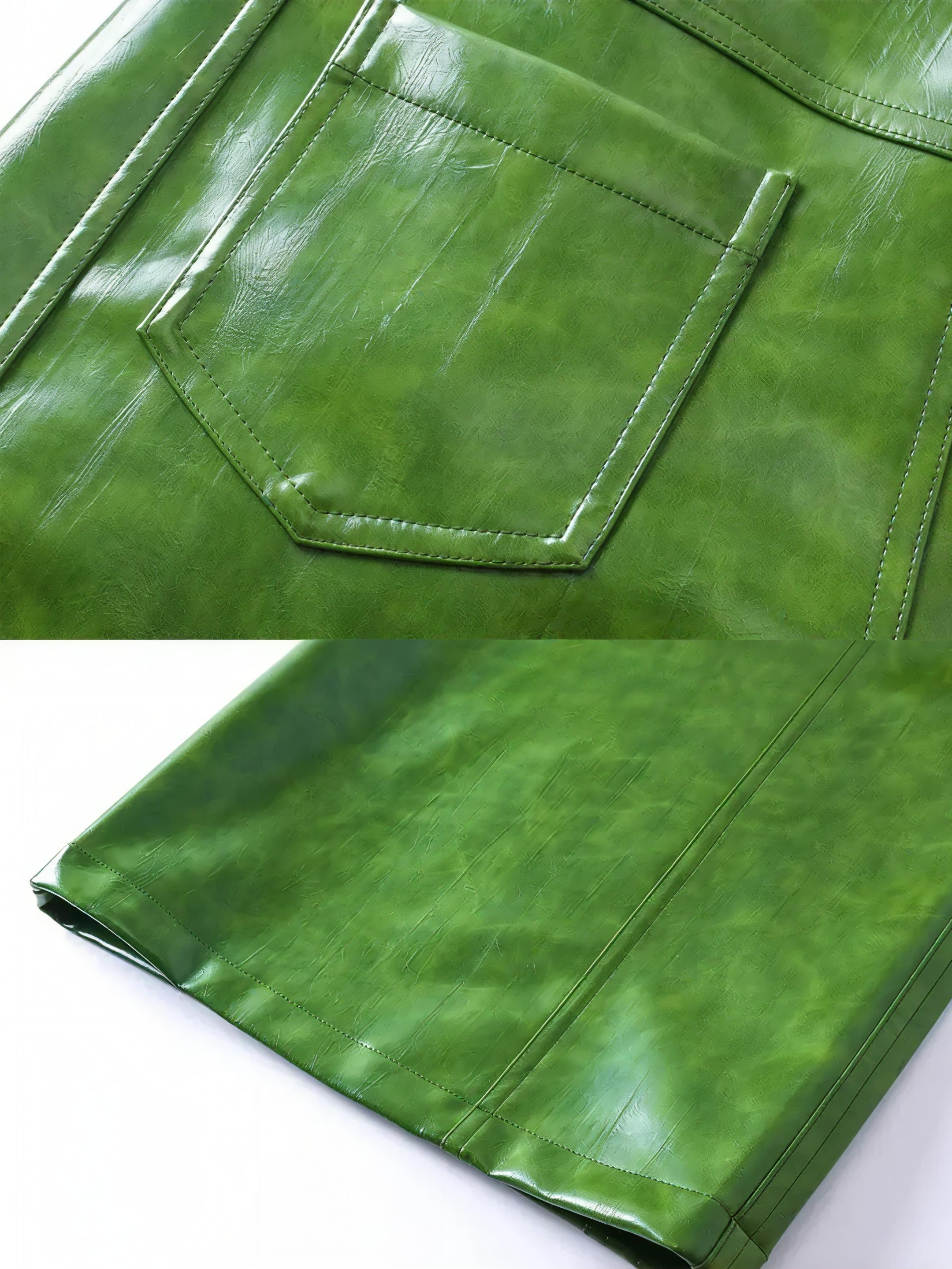Green Liquid Leather Wide Leg Pants