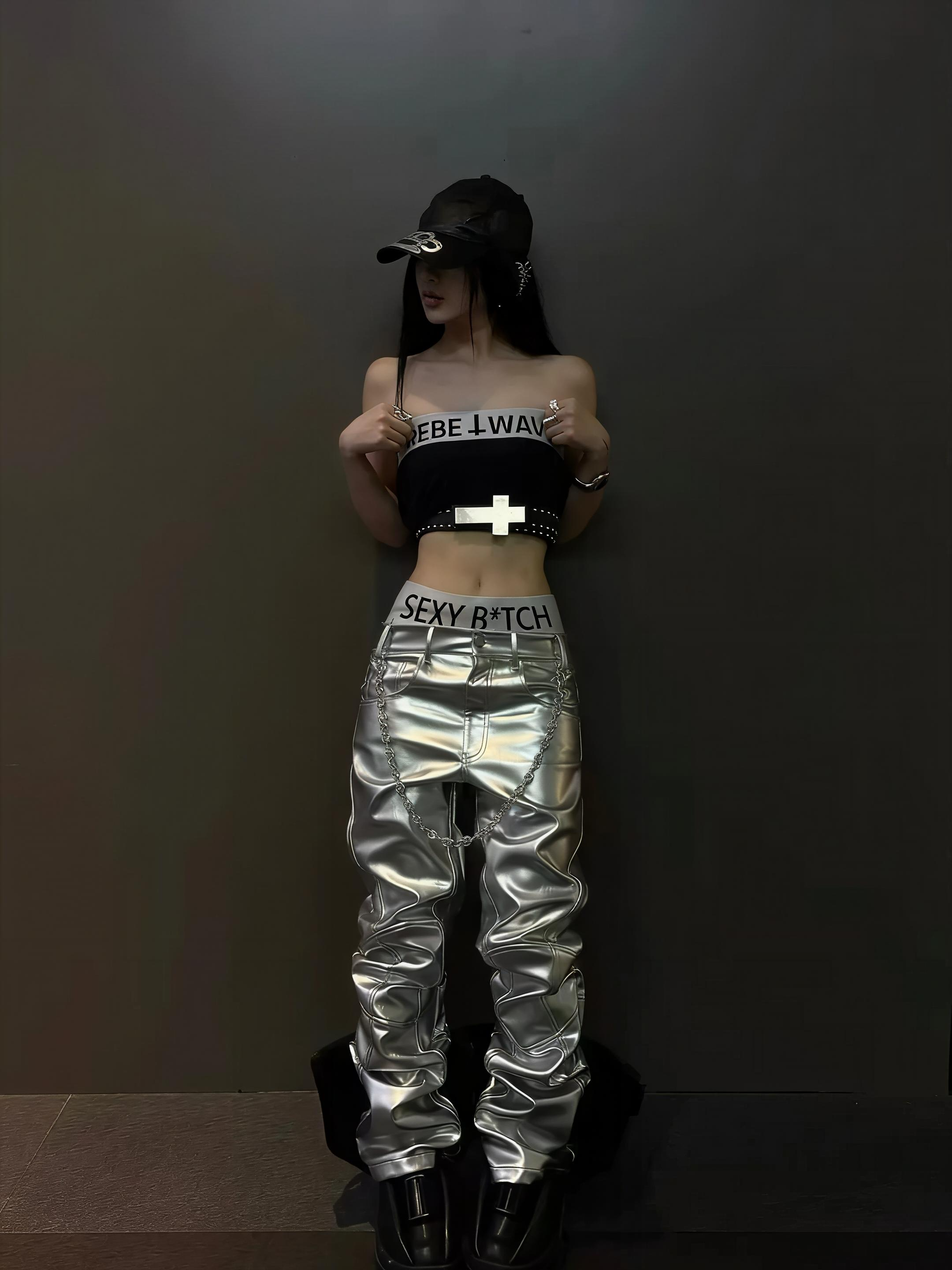Silver Liquid Leather Pants