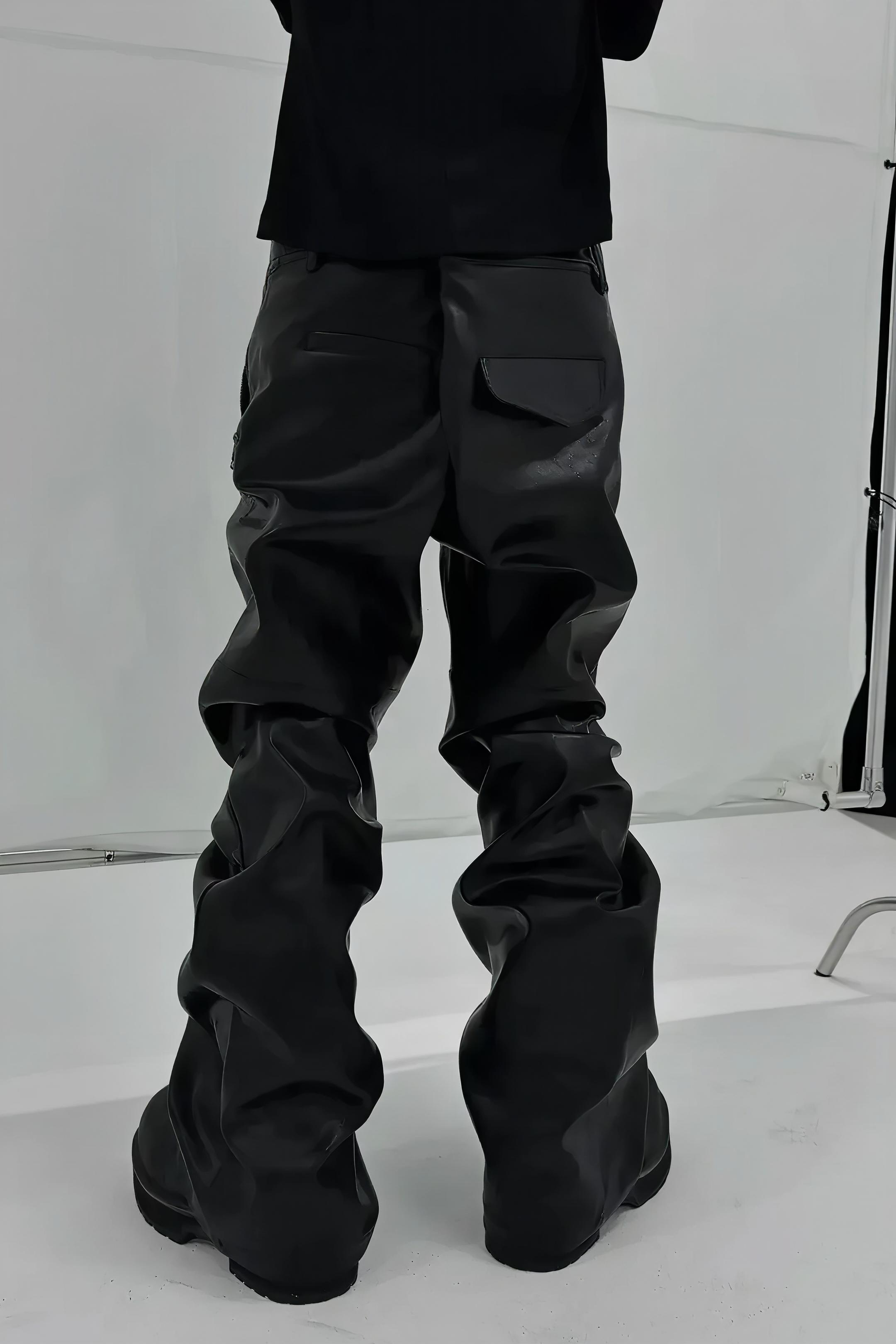 Double Zip Faux Leather Flare Pants