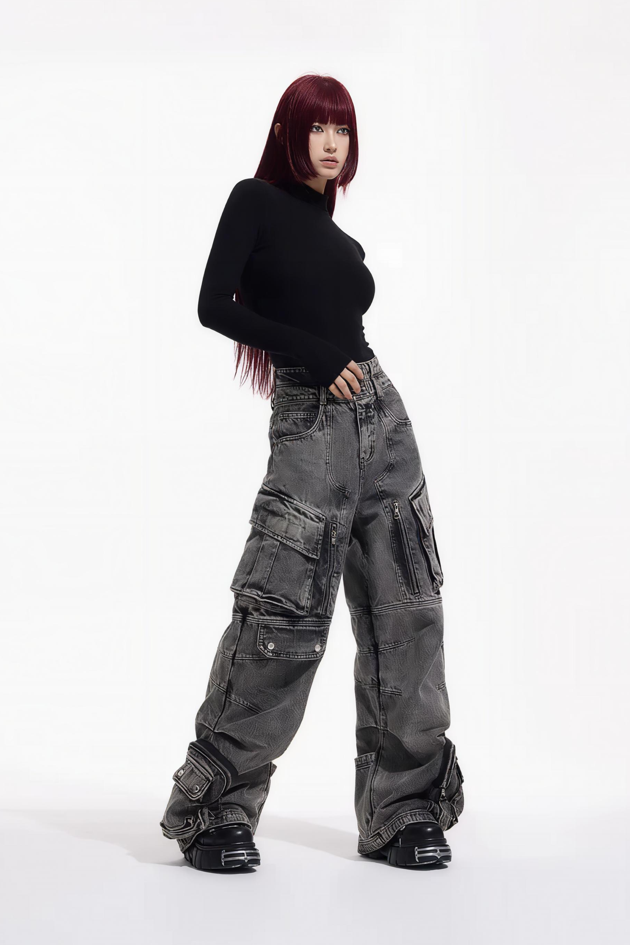 Washed Grey Wide Leg Jeans