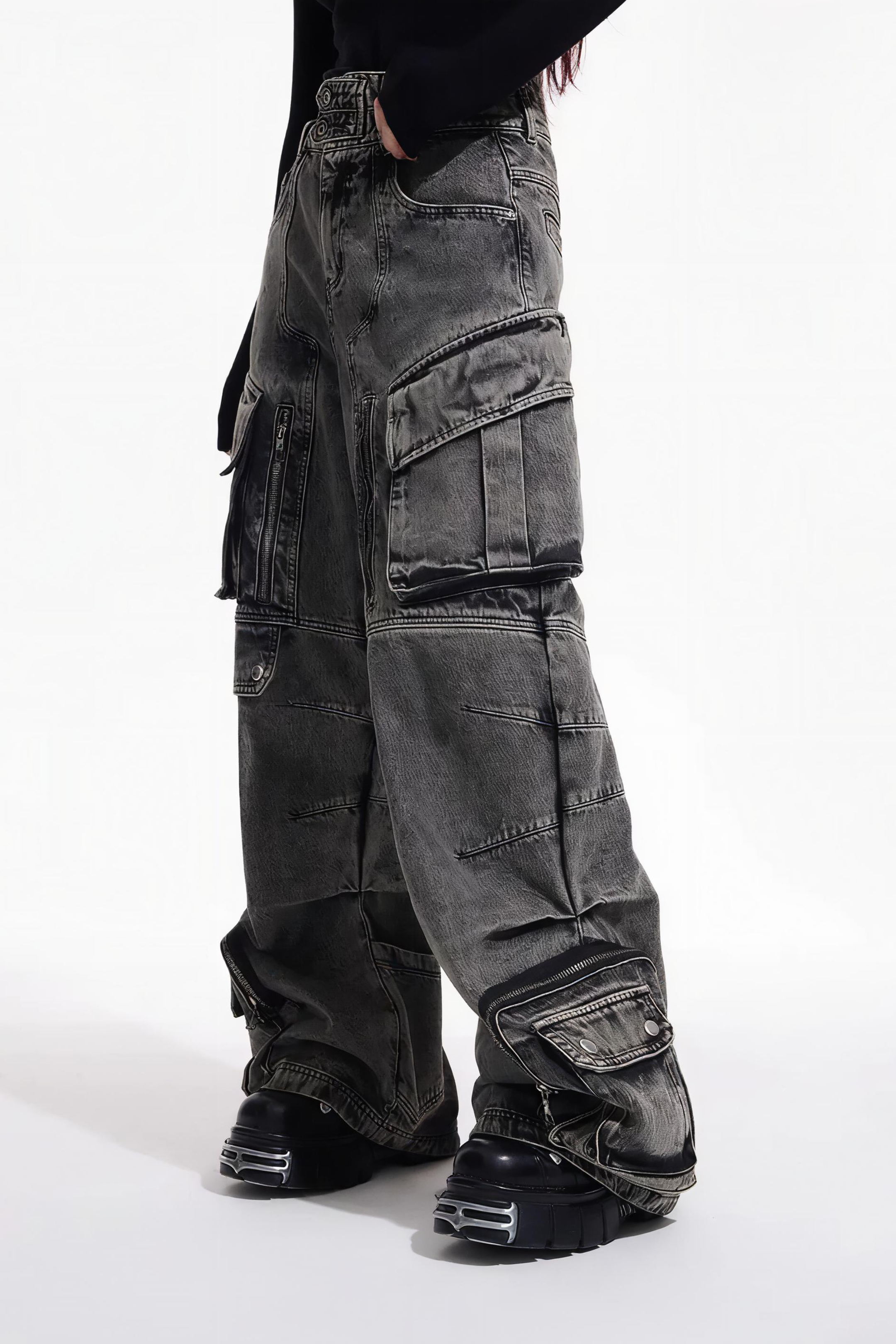 Washed Grey Wide Leg Jeans