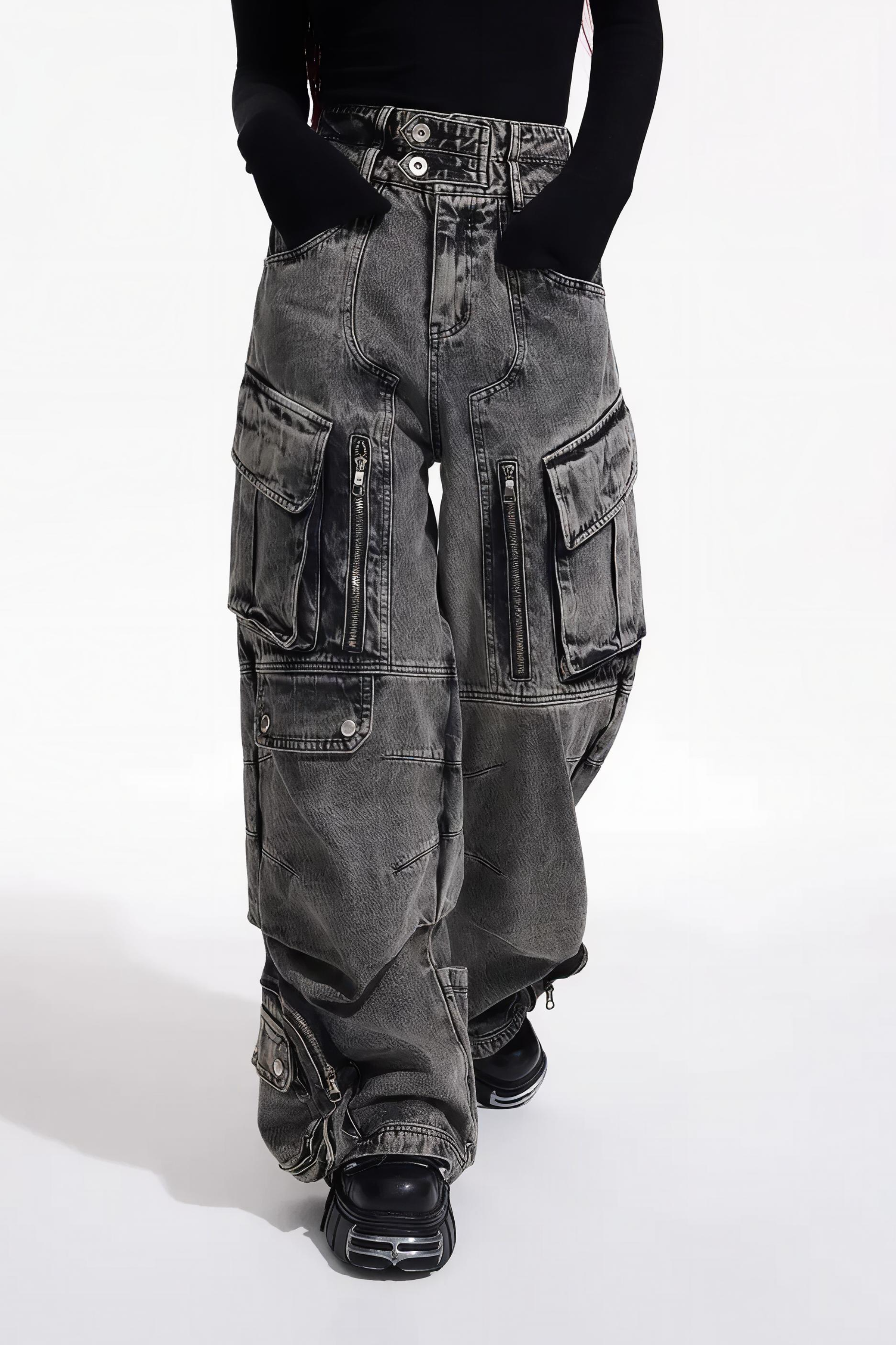 Washed Grey Wide Leg Jeans