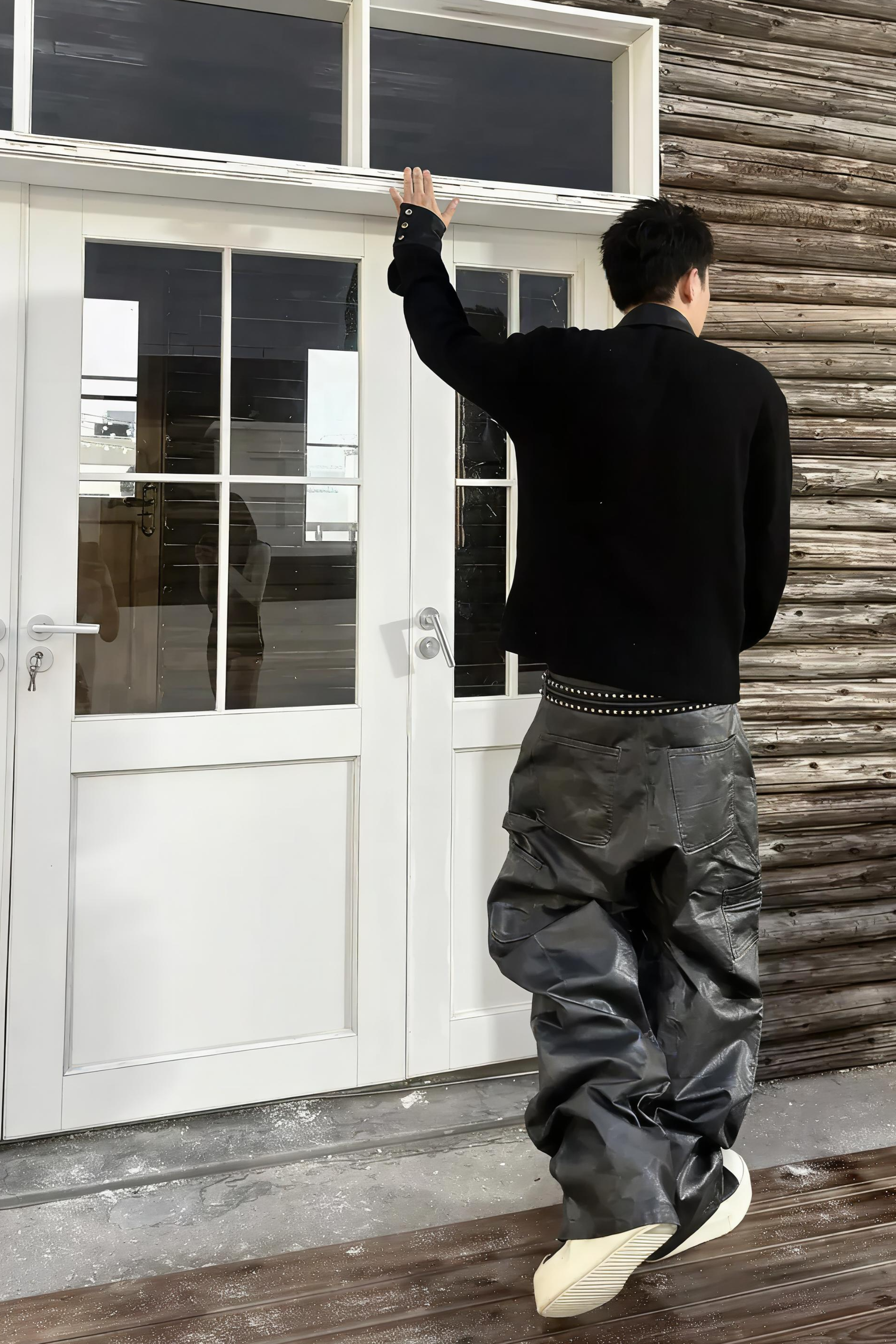 Hand Painted Wax Silver Powder Coated Straight Leg Wide Leg Lumberjack Pants