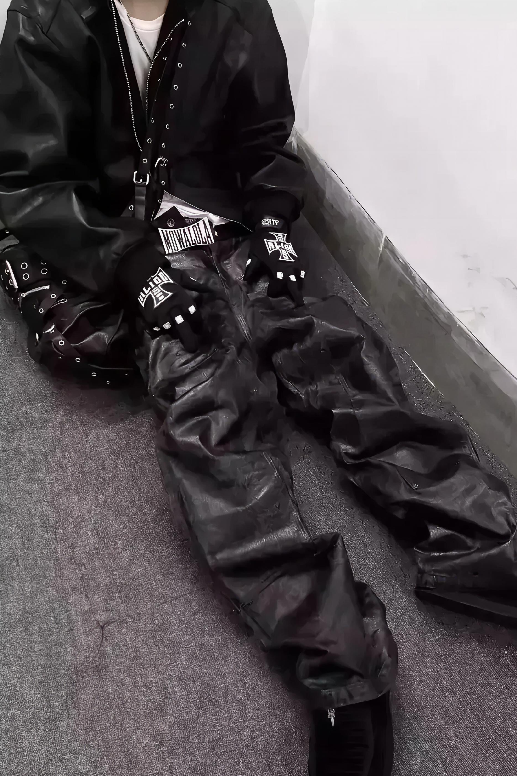 Hand Painted Wax Silver Powder Coated Straight Leg Wide Leg Lumberjack Pants