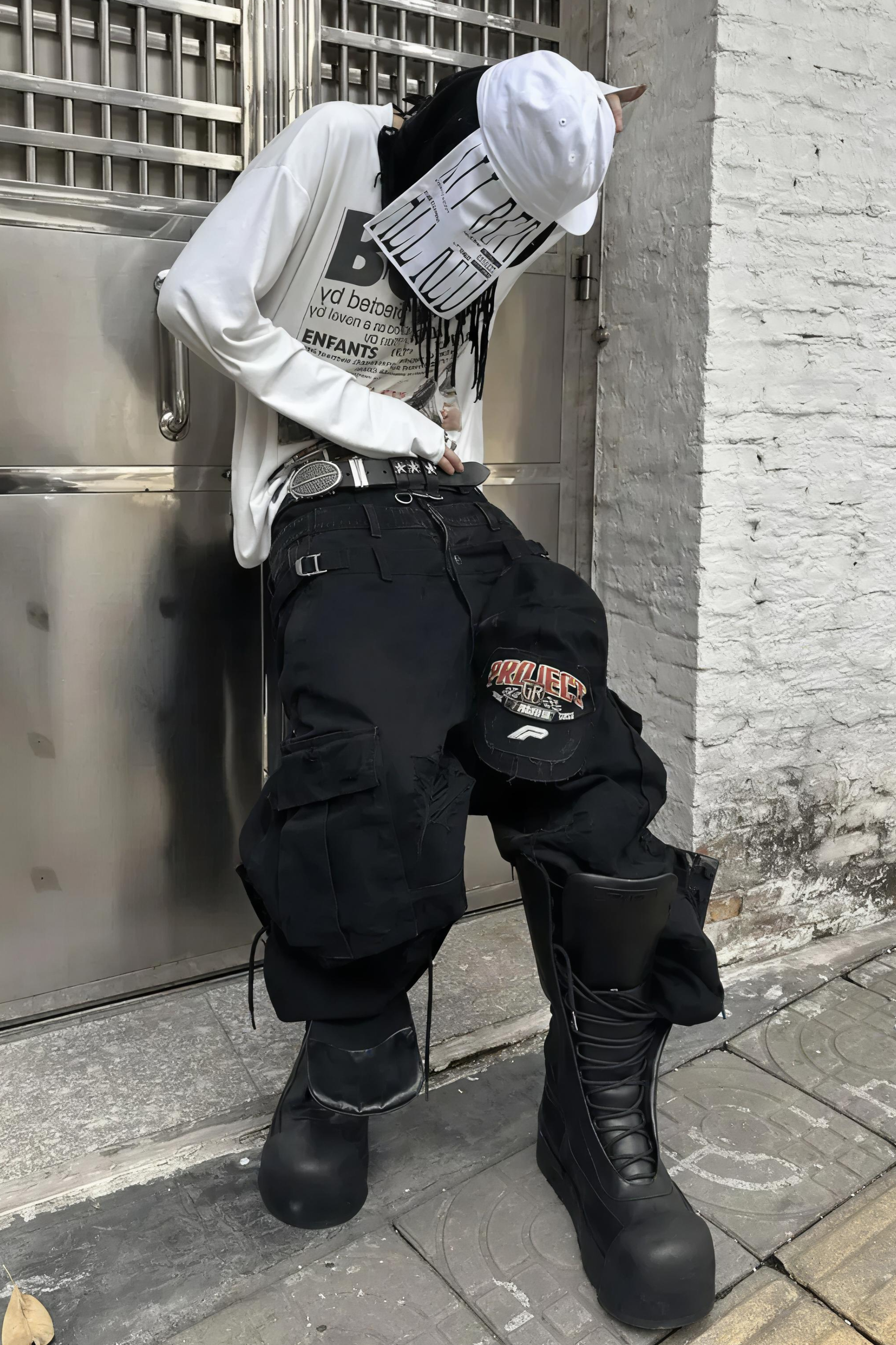 Triple Waistband Distressed Cargo Jeans