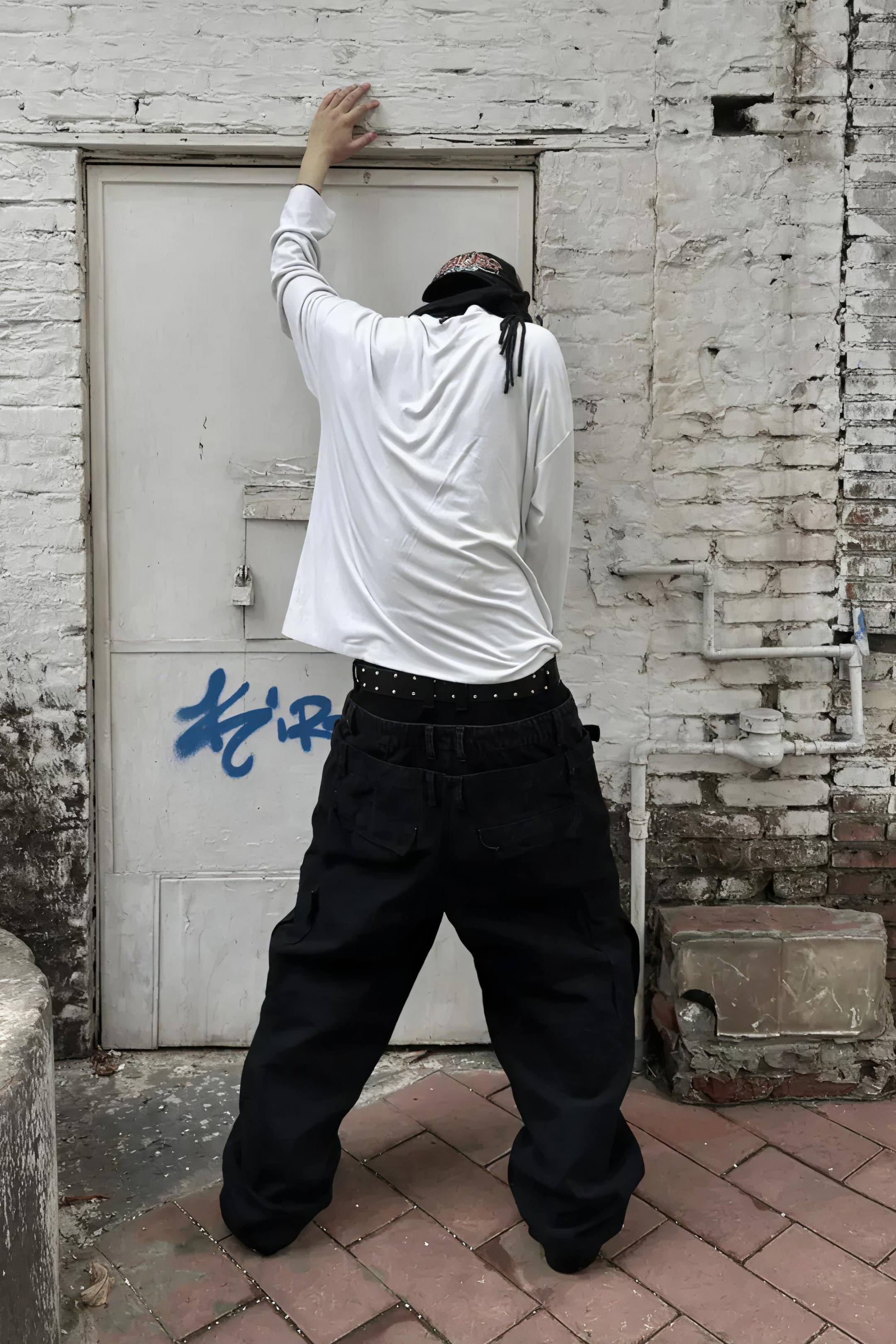 Triple Waistband Distressed Cargo Jeans