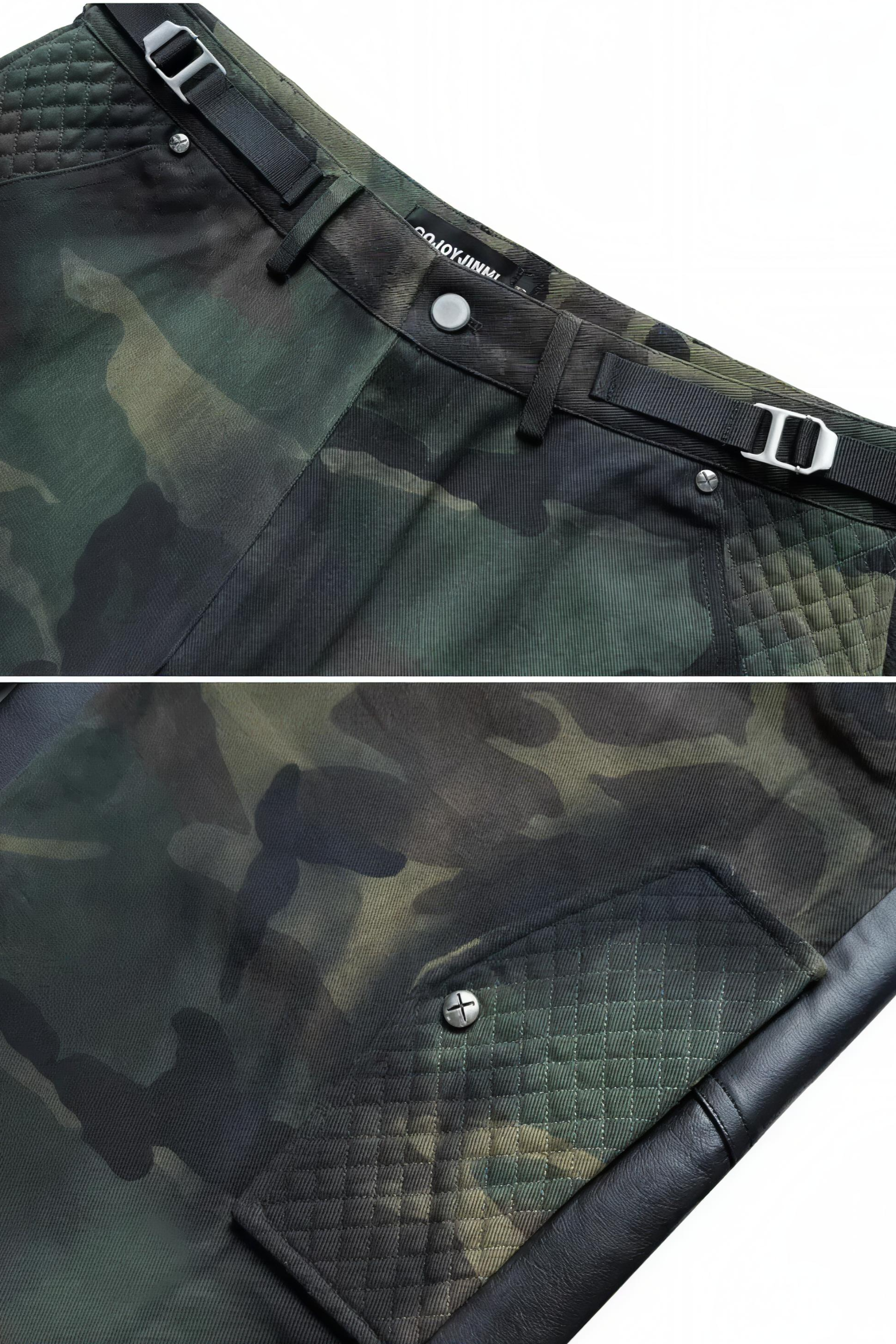 Camouflage Patchwork Leather Distressed Pants
