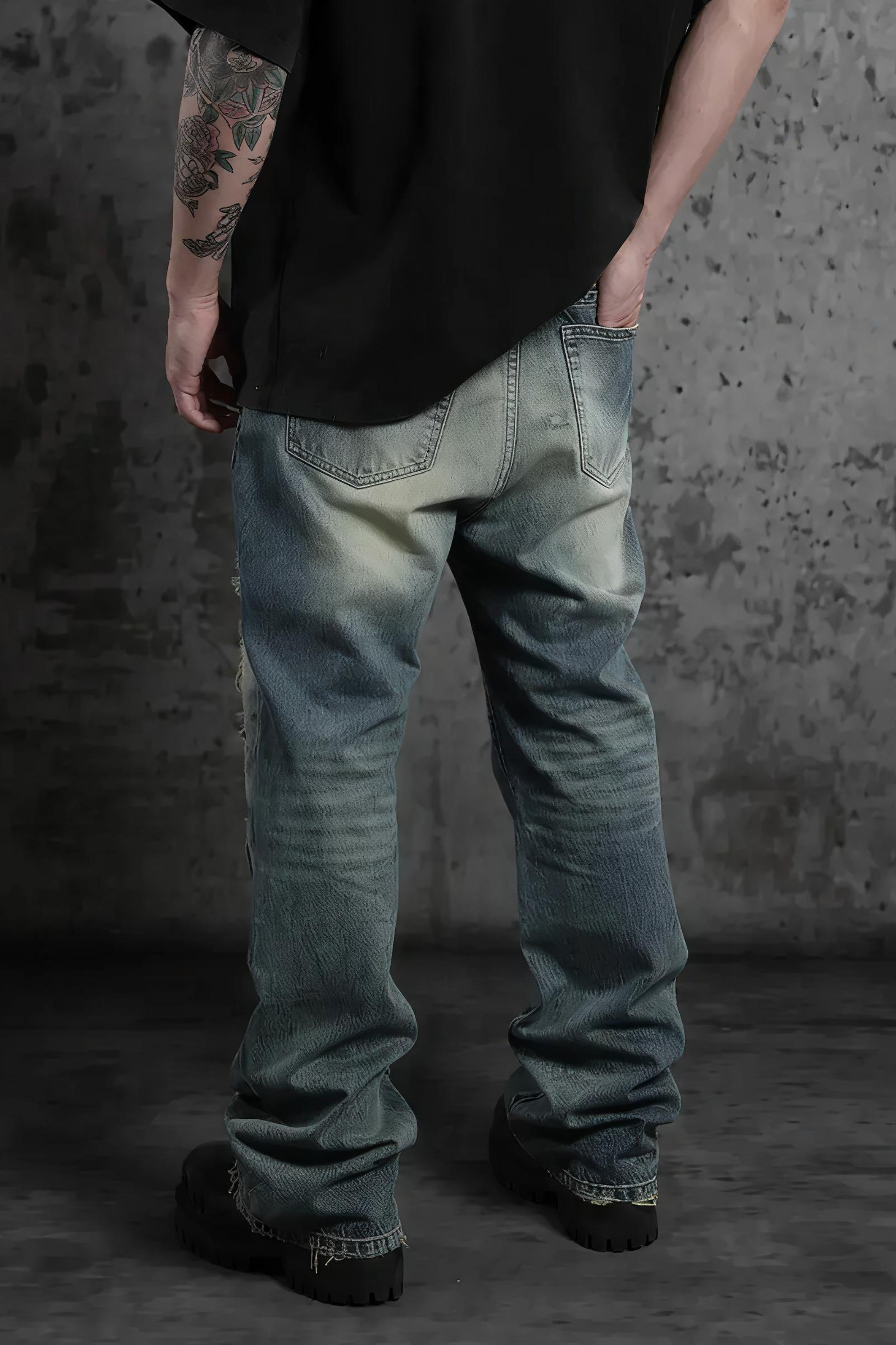 Micro Boob Distressed Dirty Wash Ripped Jeans