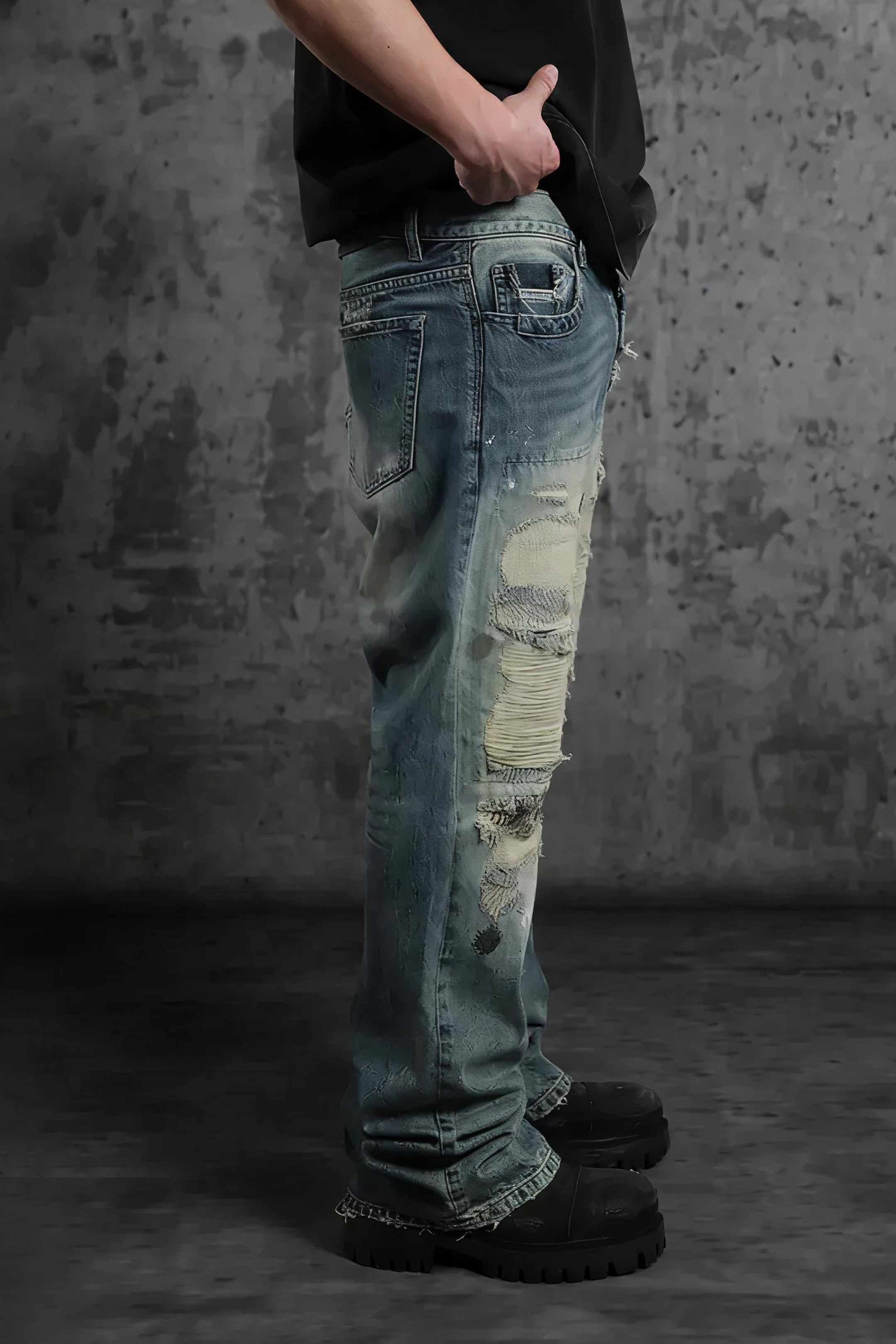 Micro Boob Distressed Dirty Wash Ripped Jeans
