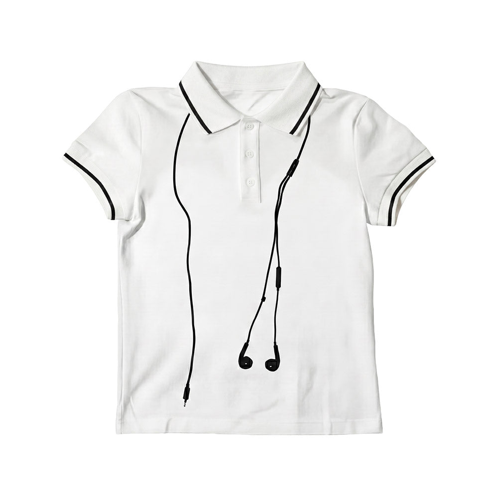 Unisex Earphone Graphic Cropped Polo