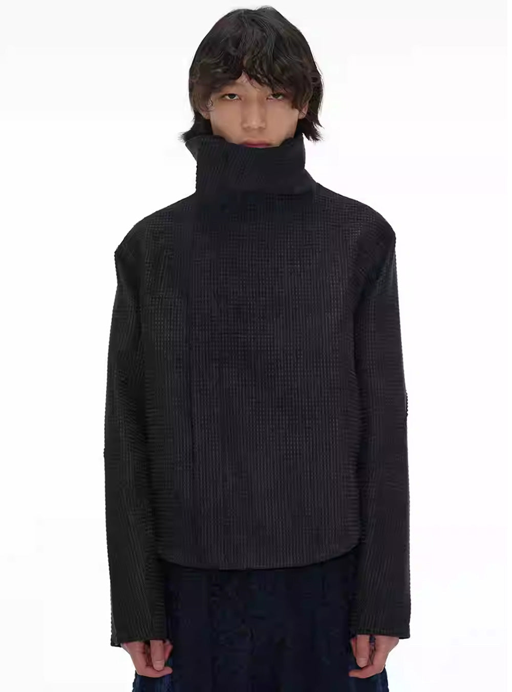 Twisted Collar Zippered Check Jacket