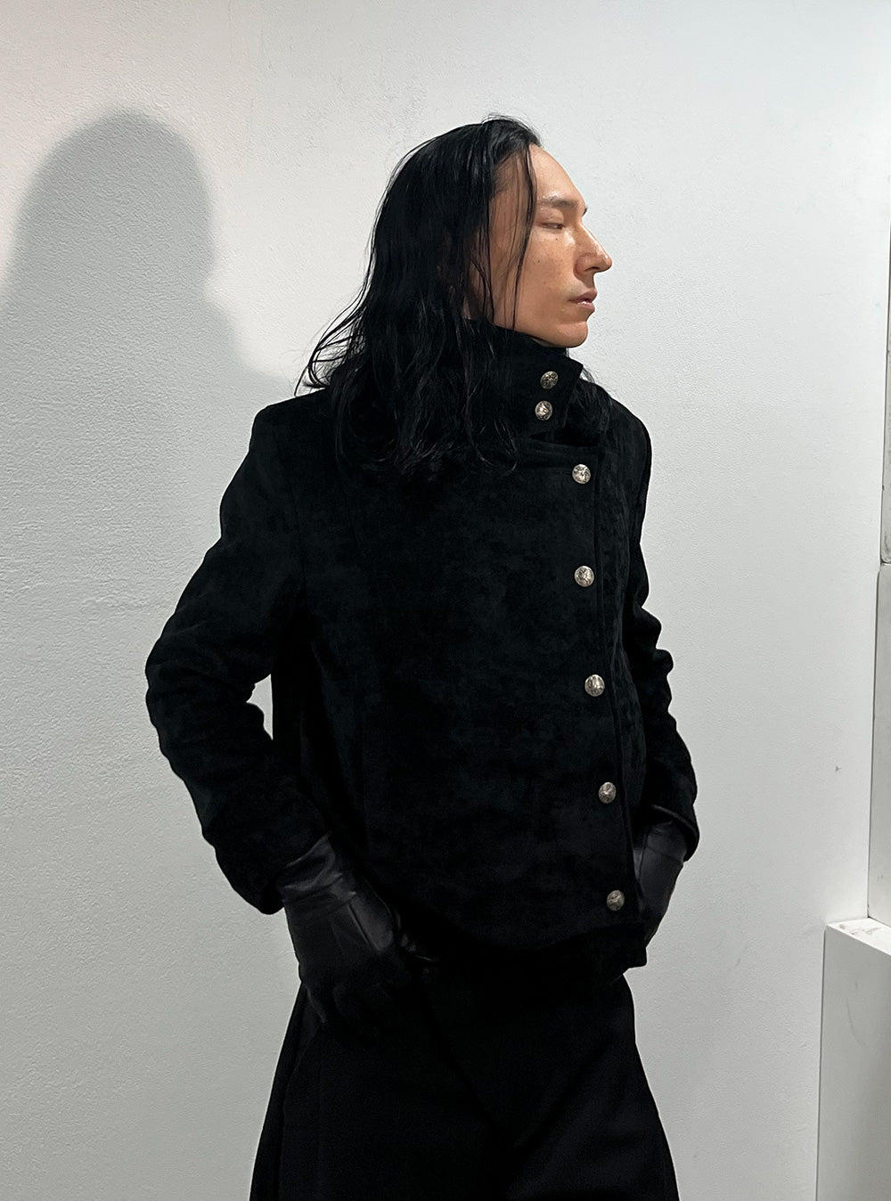 Asymmetric Velvet High-Neck Cropped Jacket