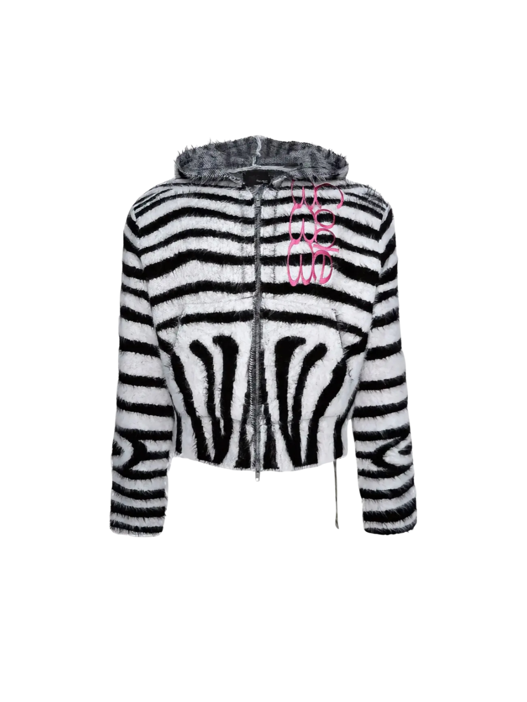 Zebra Print Faux Fur Hoodie