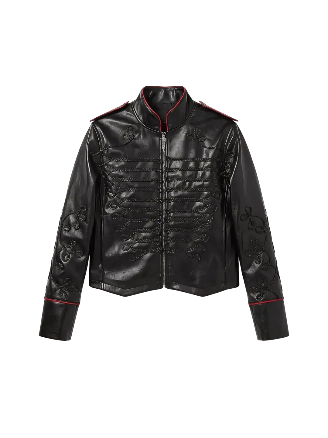 Napoleon Cording Embroidered PU Leather Jacket