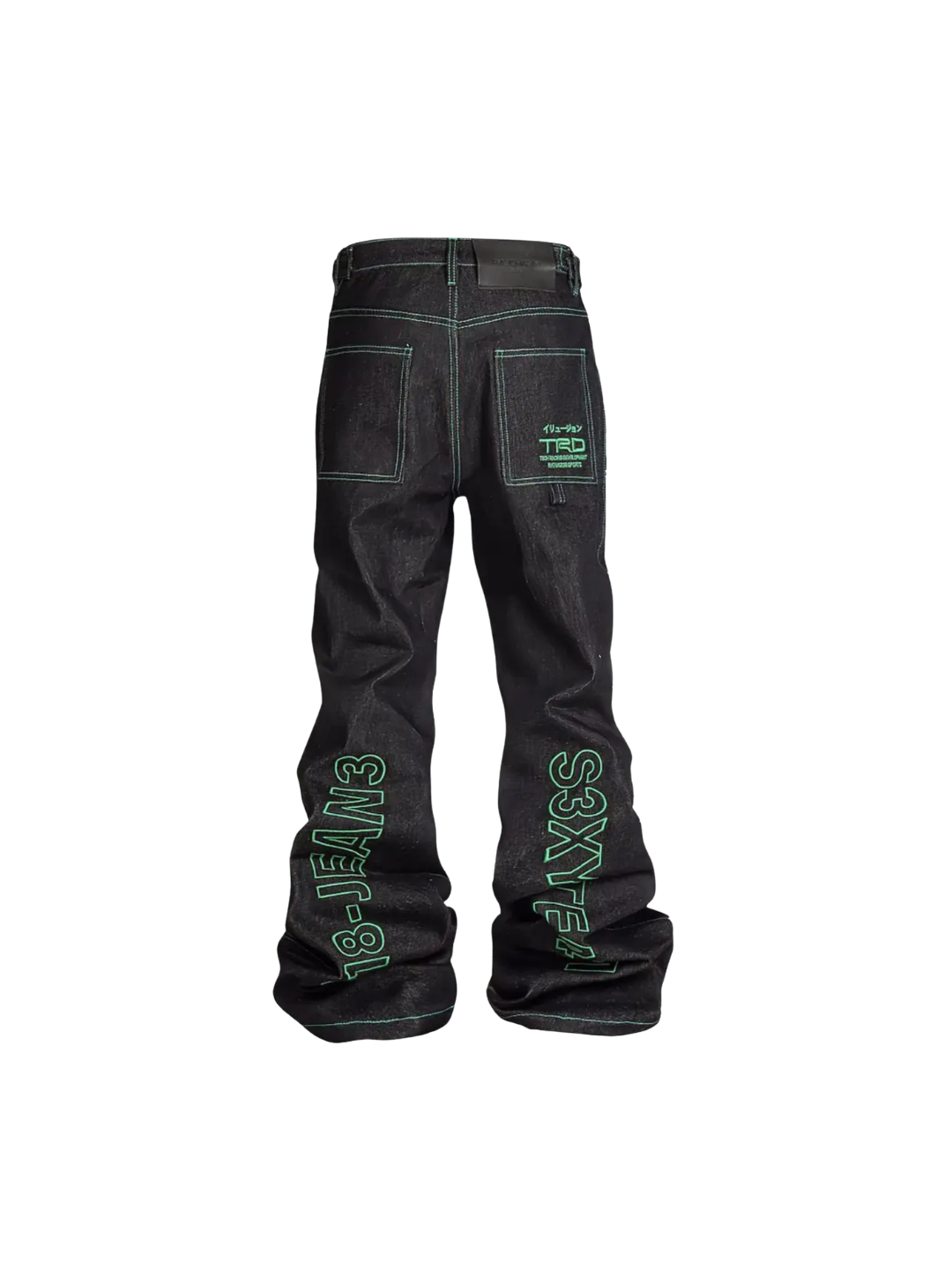 Embroidered Unslicked Raw Color Raw Denim Trousers