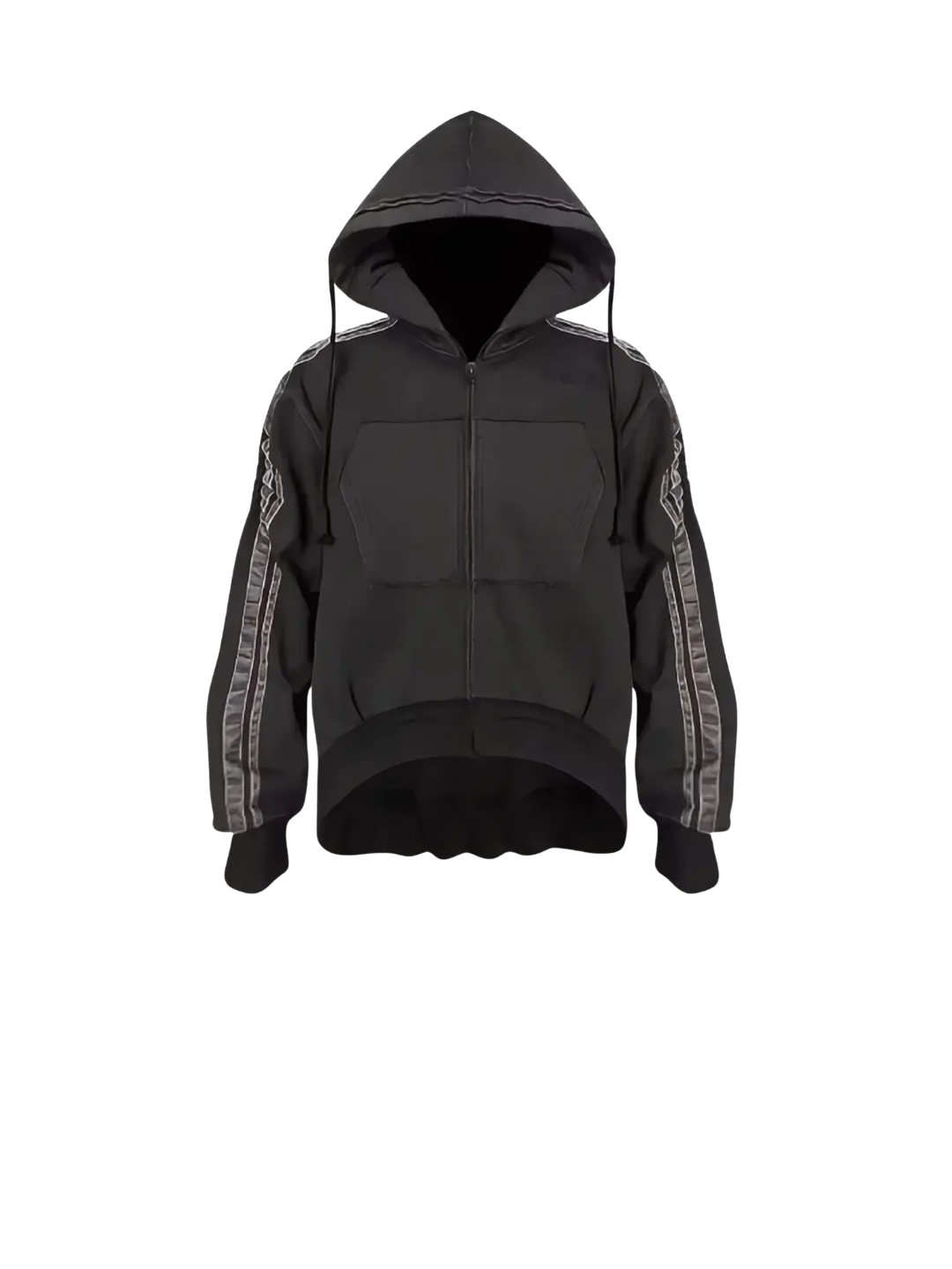 Distressed Draw String Zip Up Hoodie