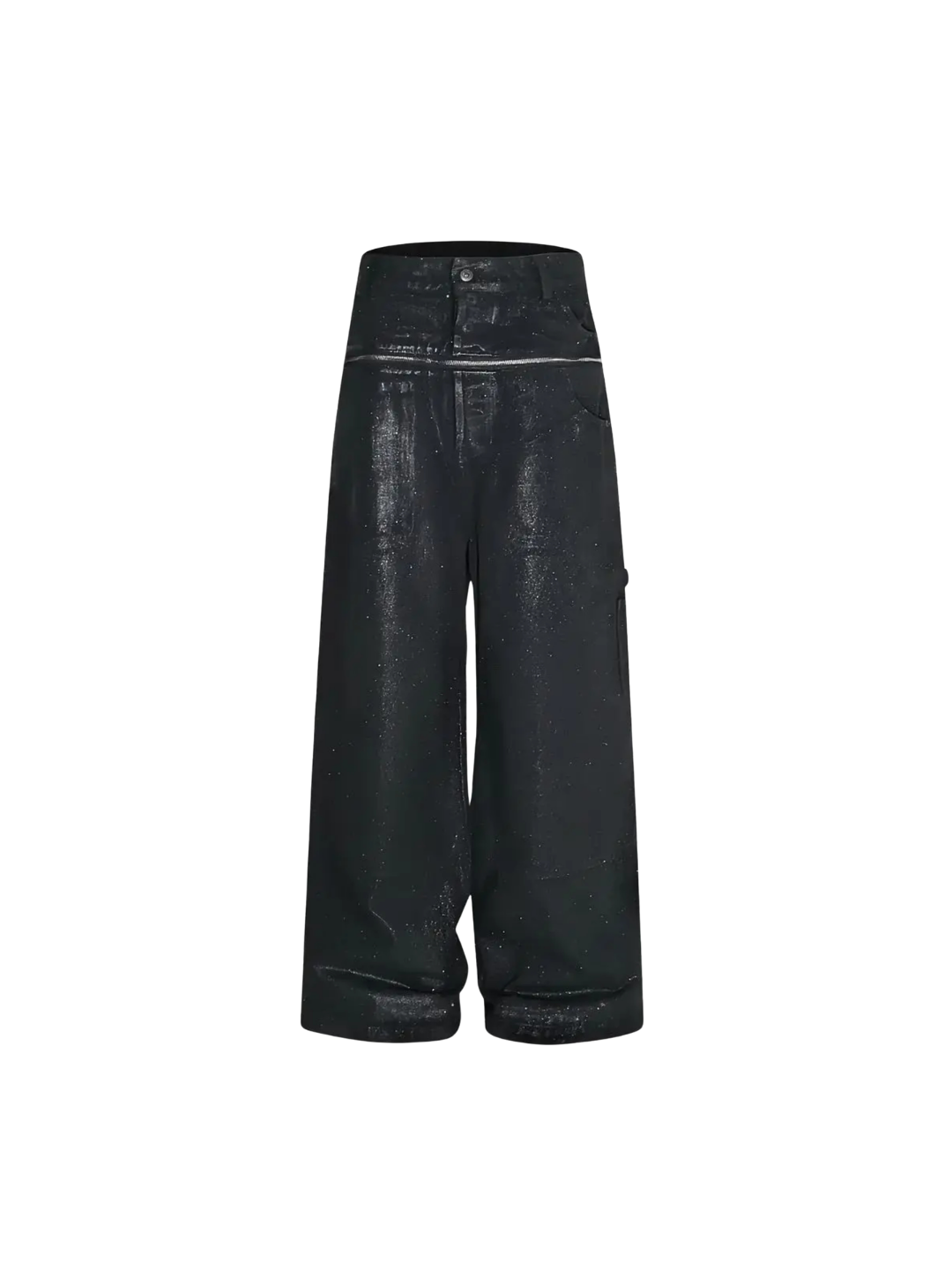 Silver Waxed Damaged Zip Pants