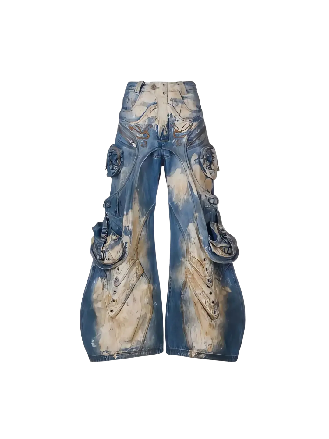 Embroidered Blue to White Gradient Denim Jeans