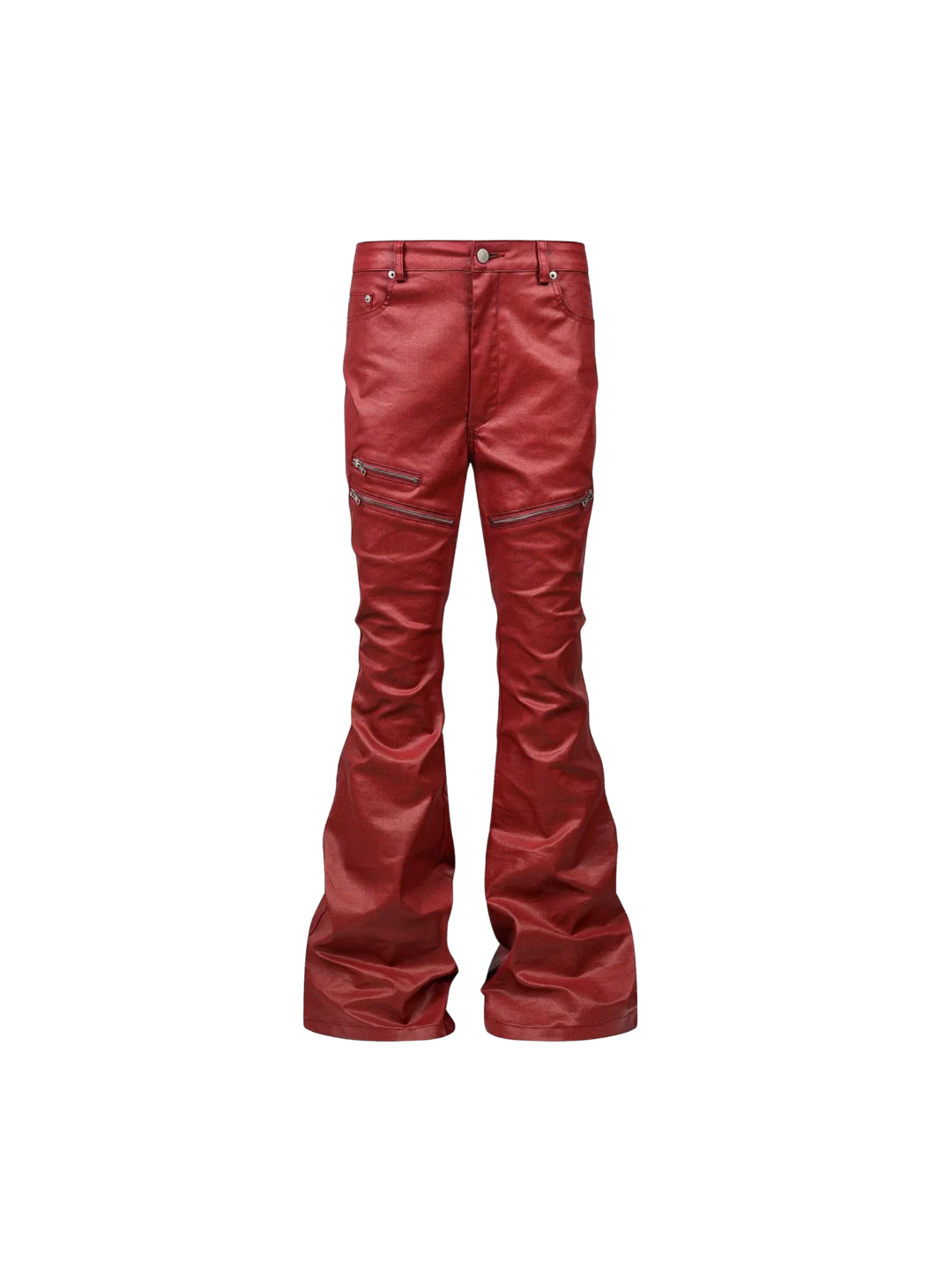 Liquid Metal Red Coated Flare Denim