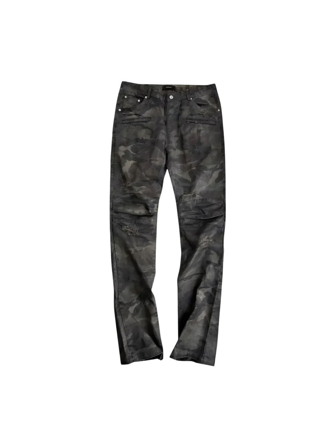 Wax Coated Camo Distressed Jeans