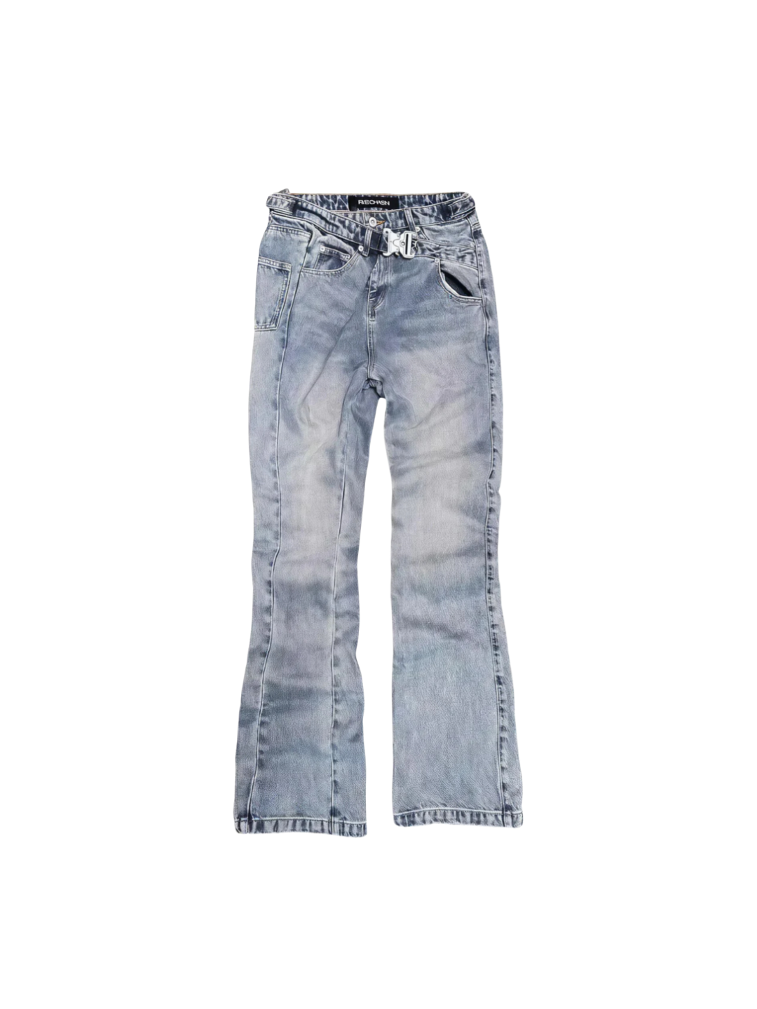 Blue Flared Buckle Jeans