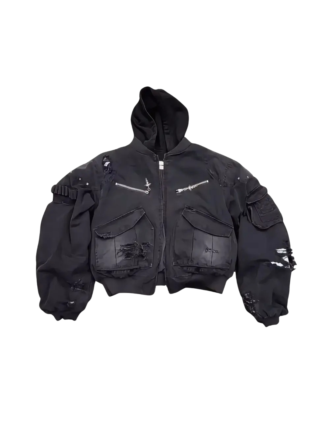 x GOJOYJINNI Washed Round Shaped Bomber Double Layered Hat Aviation Jacket