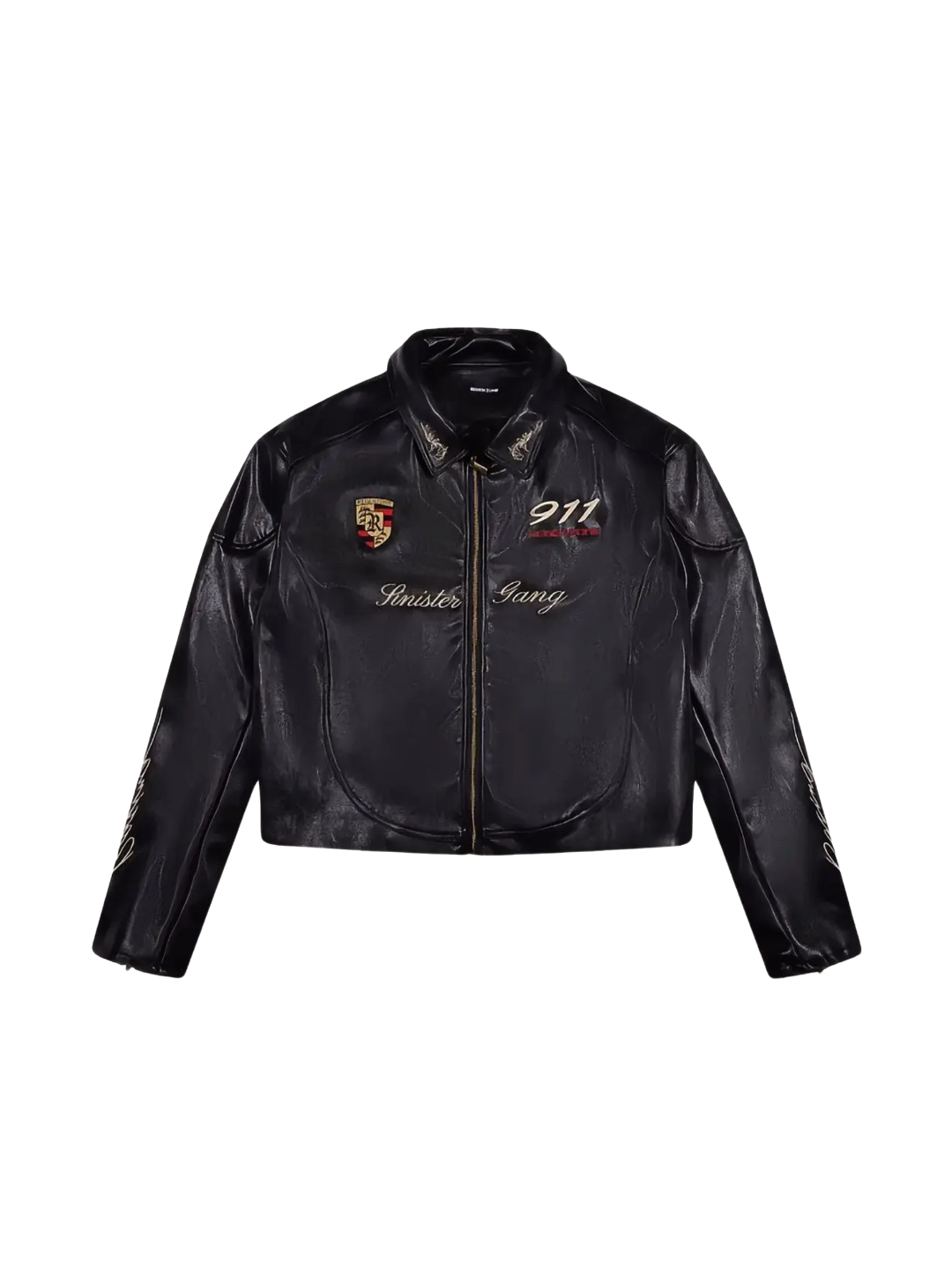 Racing Embroidered Quilted Leather Jacket