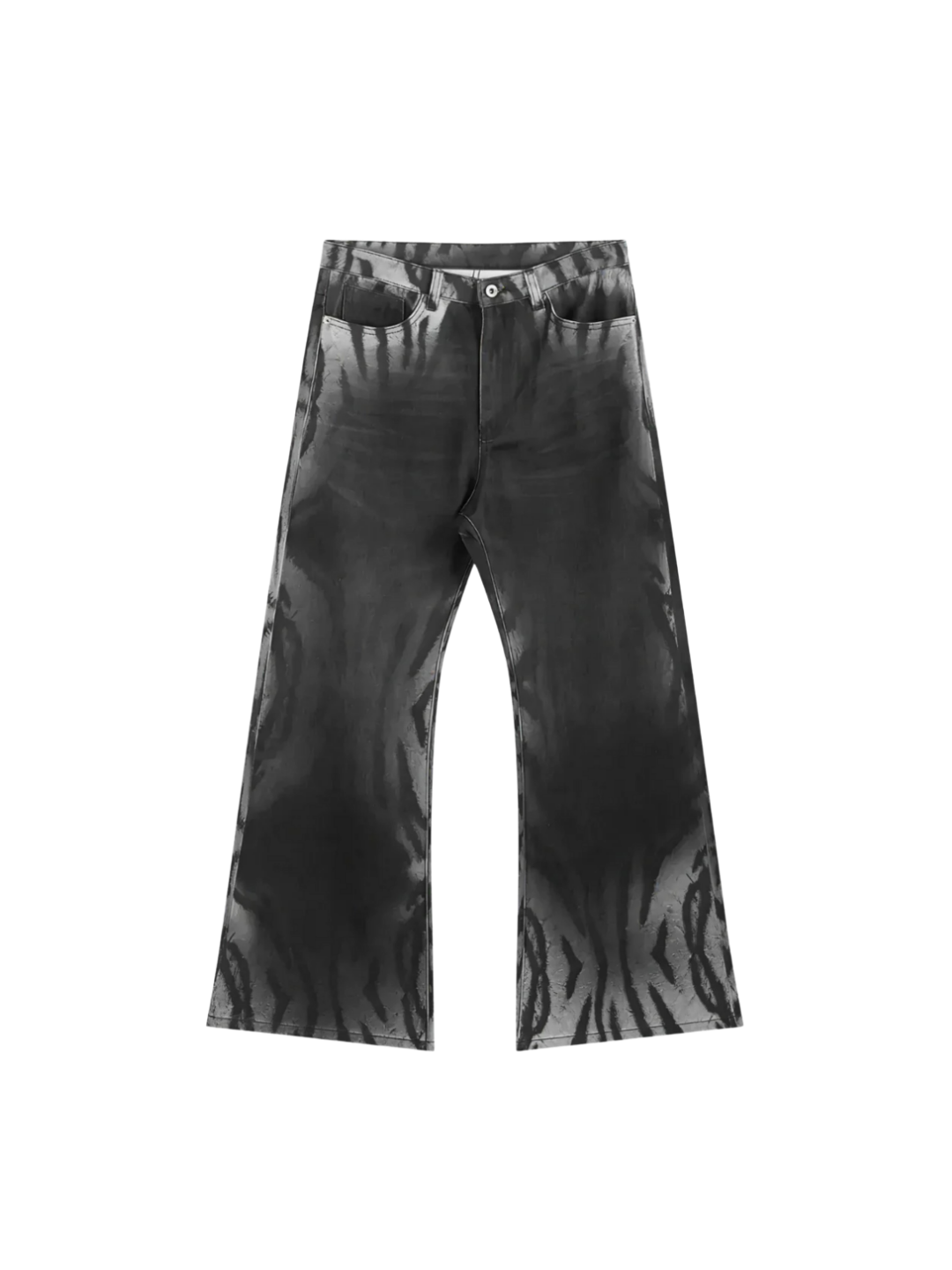 Gradient Tiger Washed Digital Print Wide Leg Bootcut Black and Grey Jeans