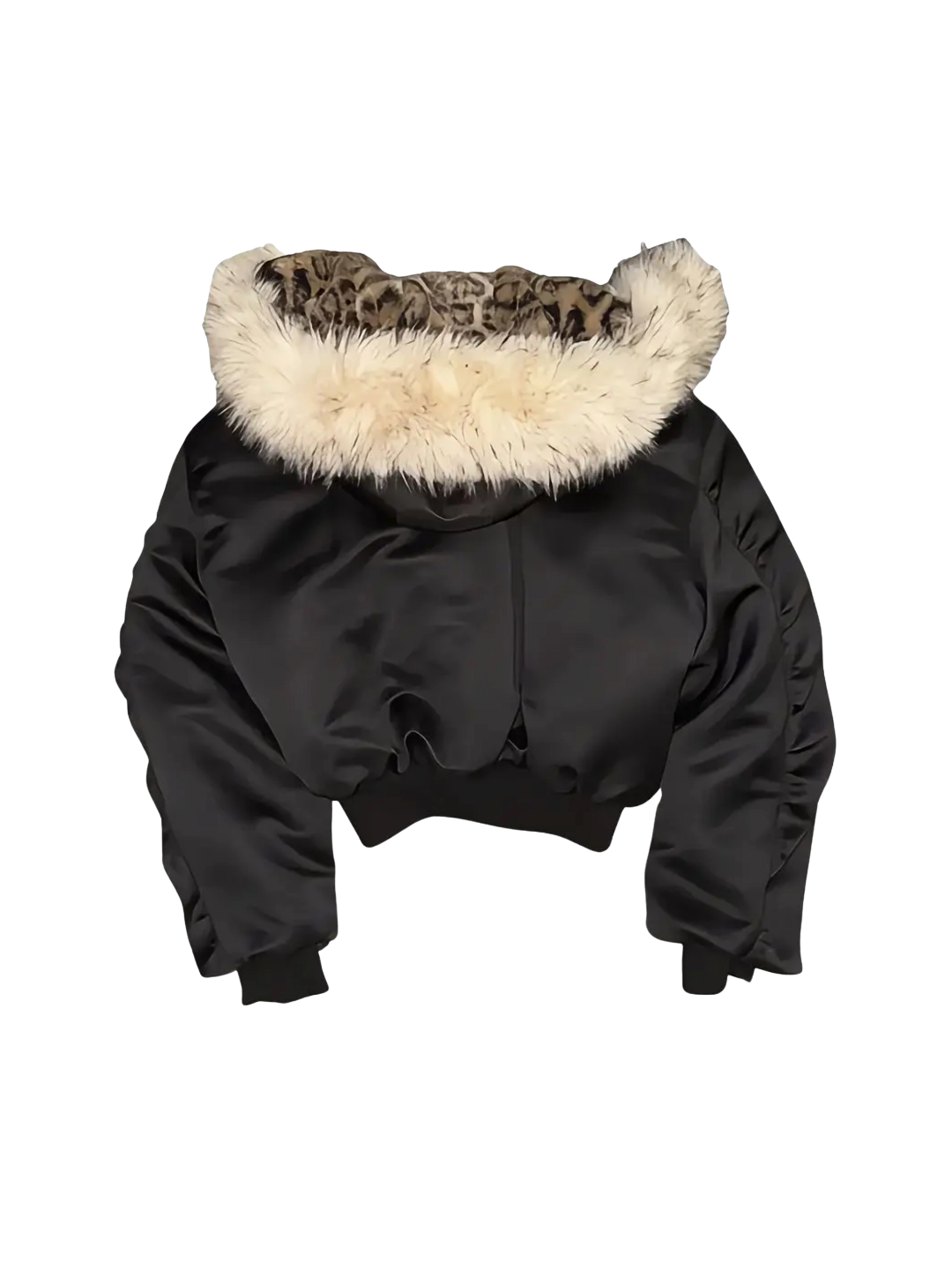 Leopard Print Hooded Fur Collar Military Badge Armband
