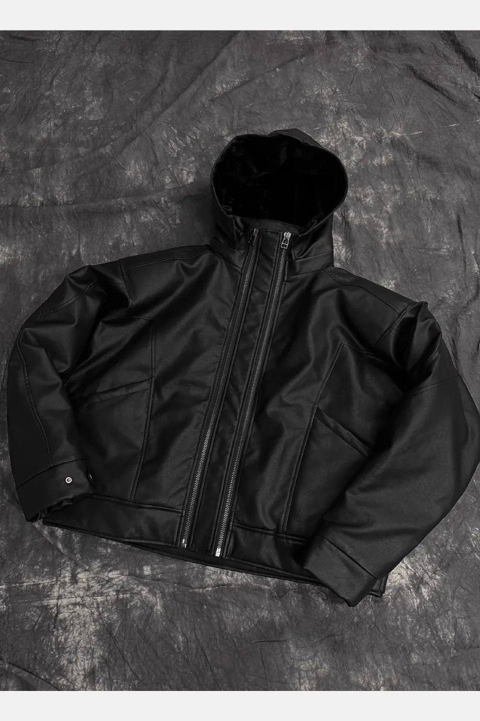 Back Hidden Detachable Double Zipper Angora Rabbit Fur Armor Leather Jacket