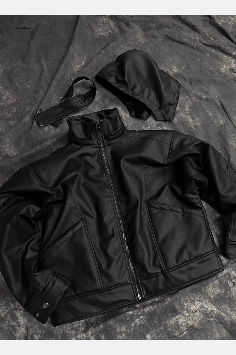 Back Hidden Detachable Double Zipper Angora Rabbit Fur Armor Leather Jacket