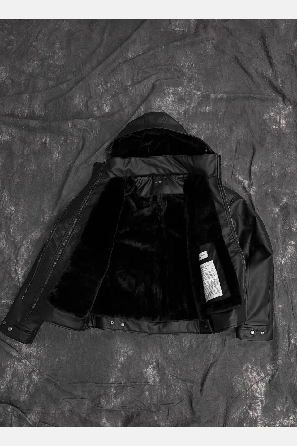 Back Hidden Detachable Double Zipper Angora Rabbit Fur Armor Leather Jacket