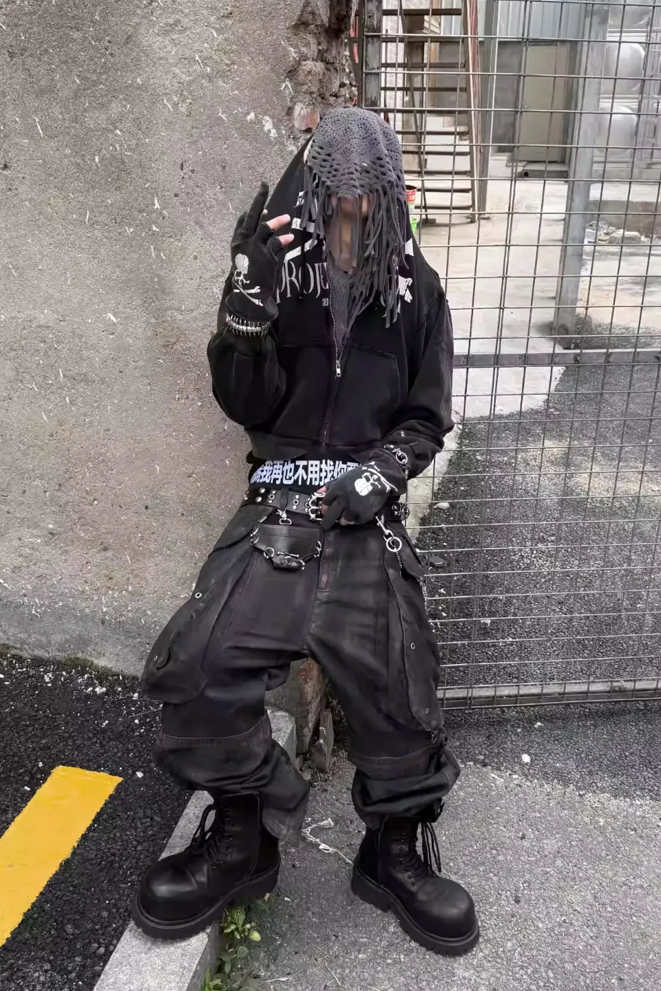 Brushed Dirty Painted Flared Cargo Pants