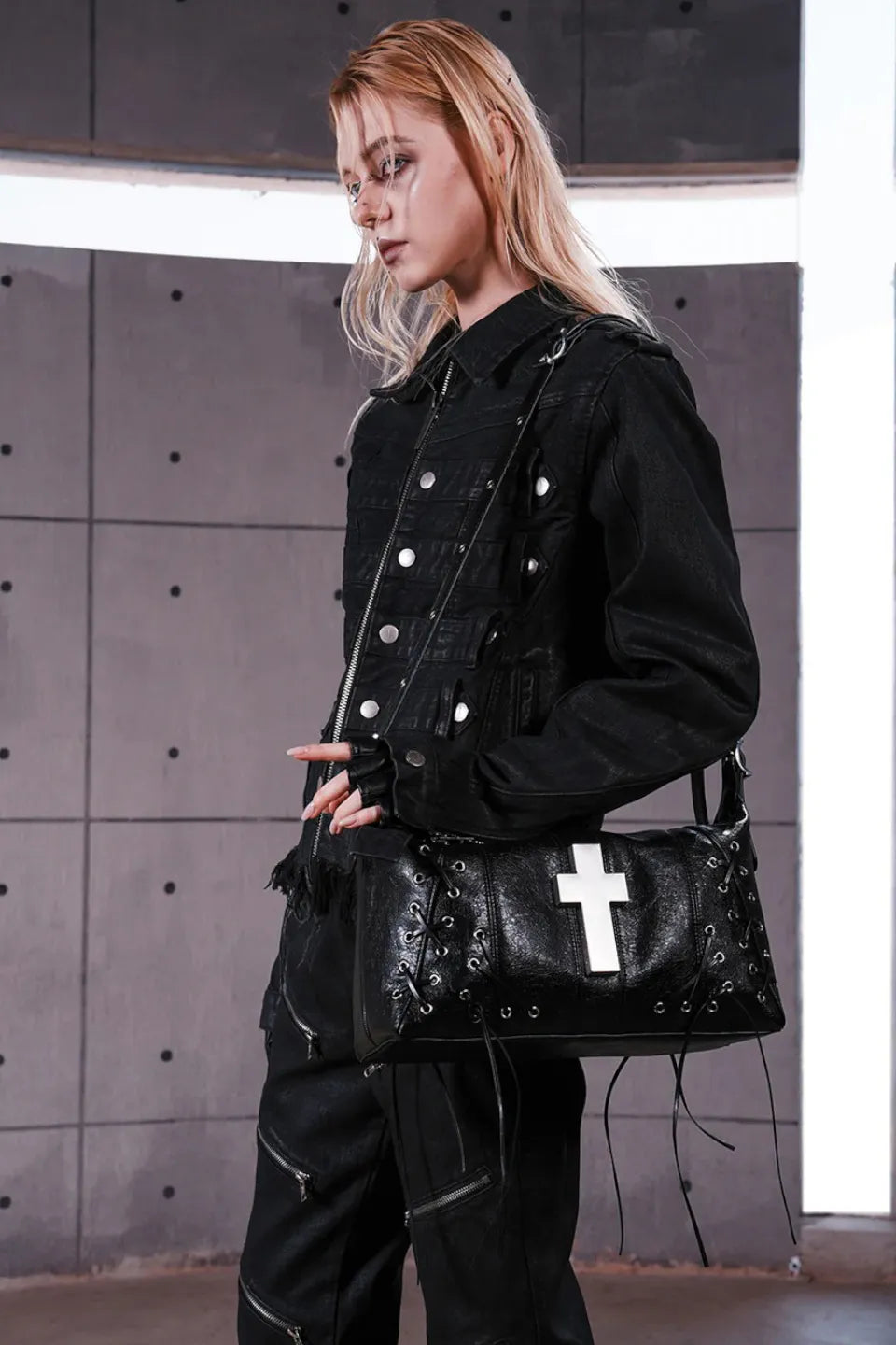 Cross Lace Up Shoulder Bag