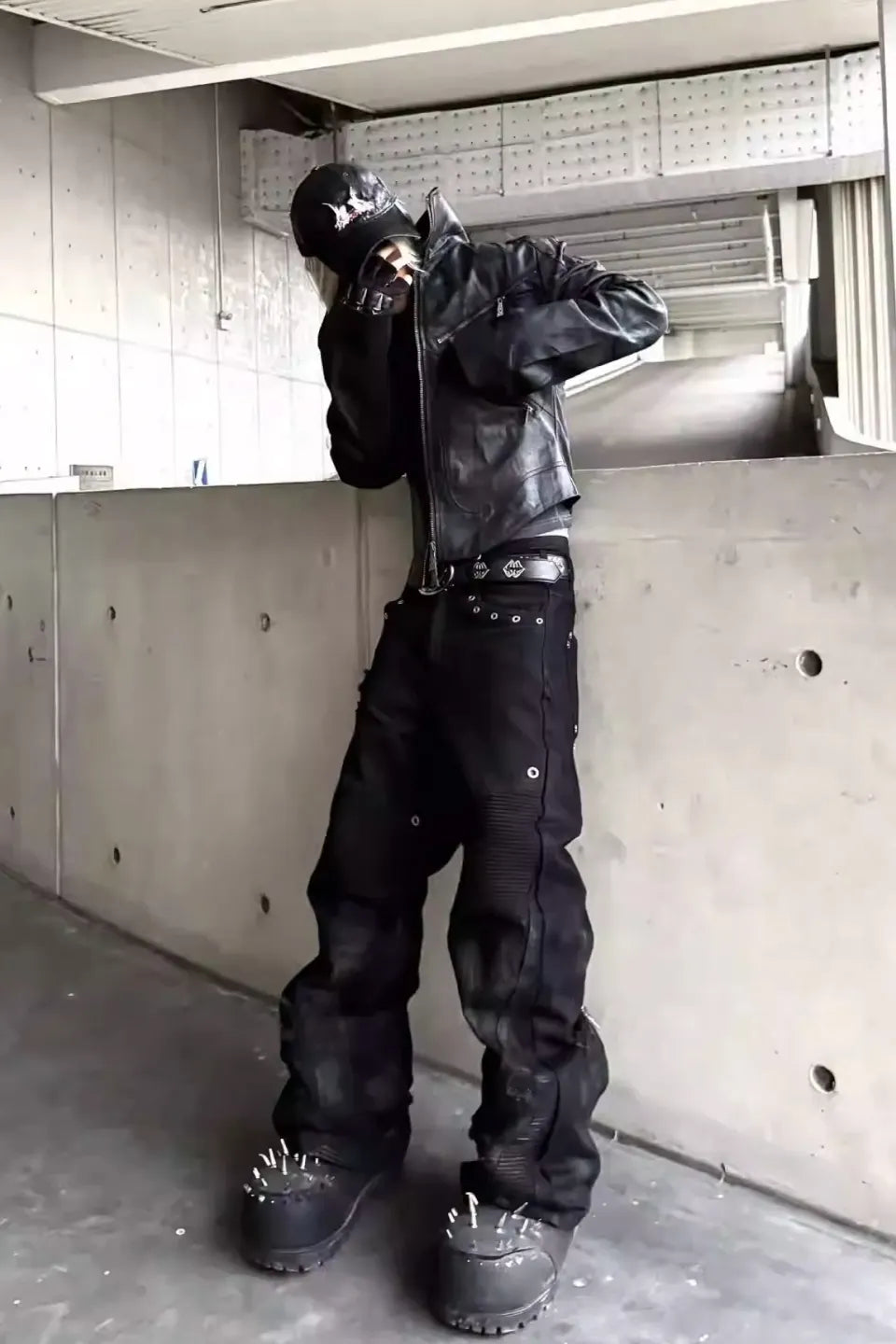 Dark and Avantc Garde Flare Wax Double Zipper Motorcycle Pants
