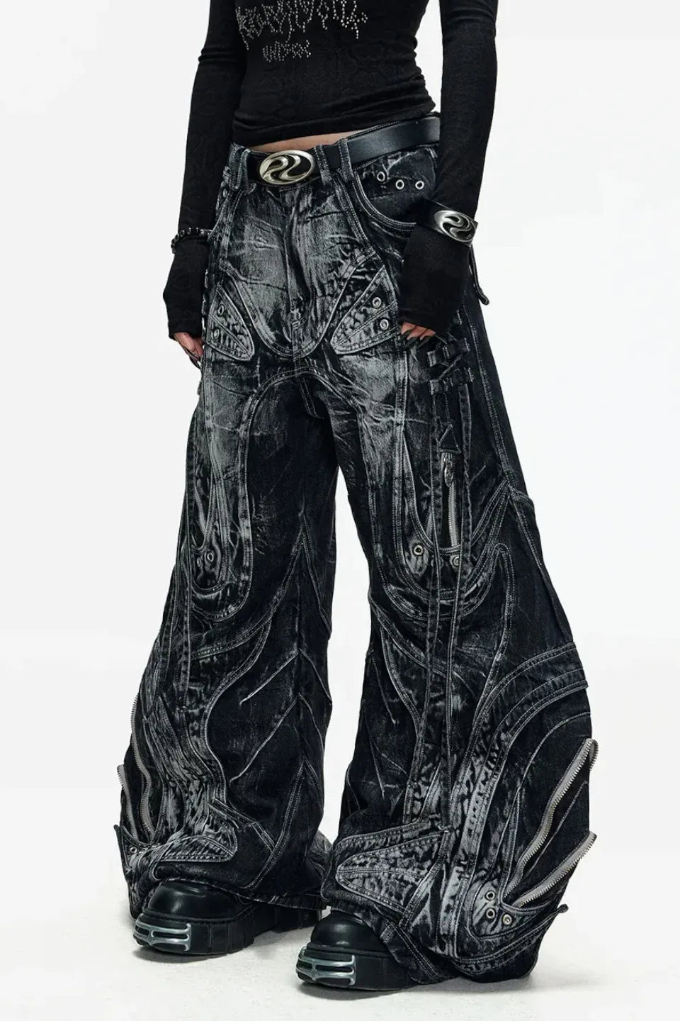 Deconstructed Exaggerated Flared Patchwork Jeans