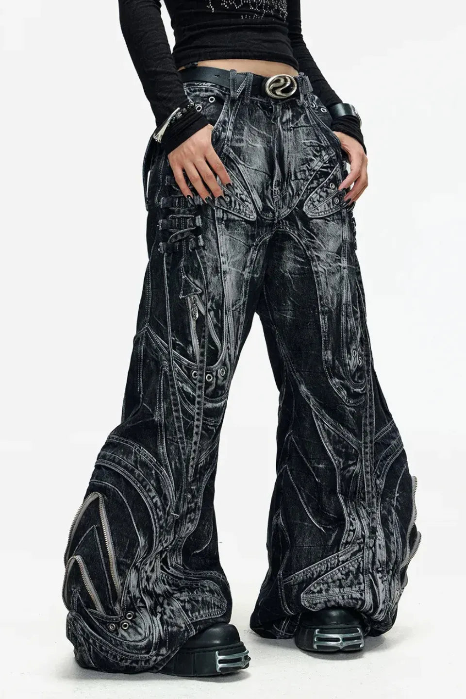 Deconstructed Exaggerated Flared Patchwork Jeans