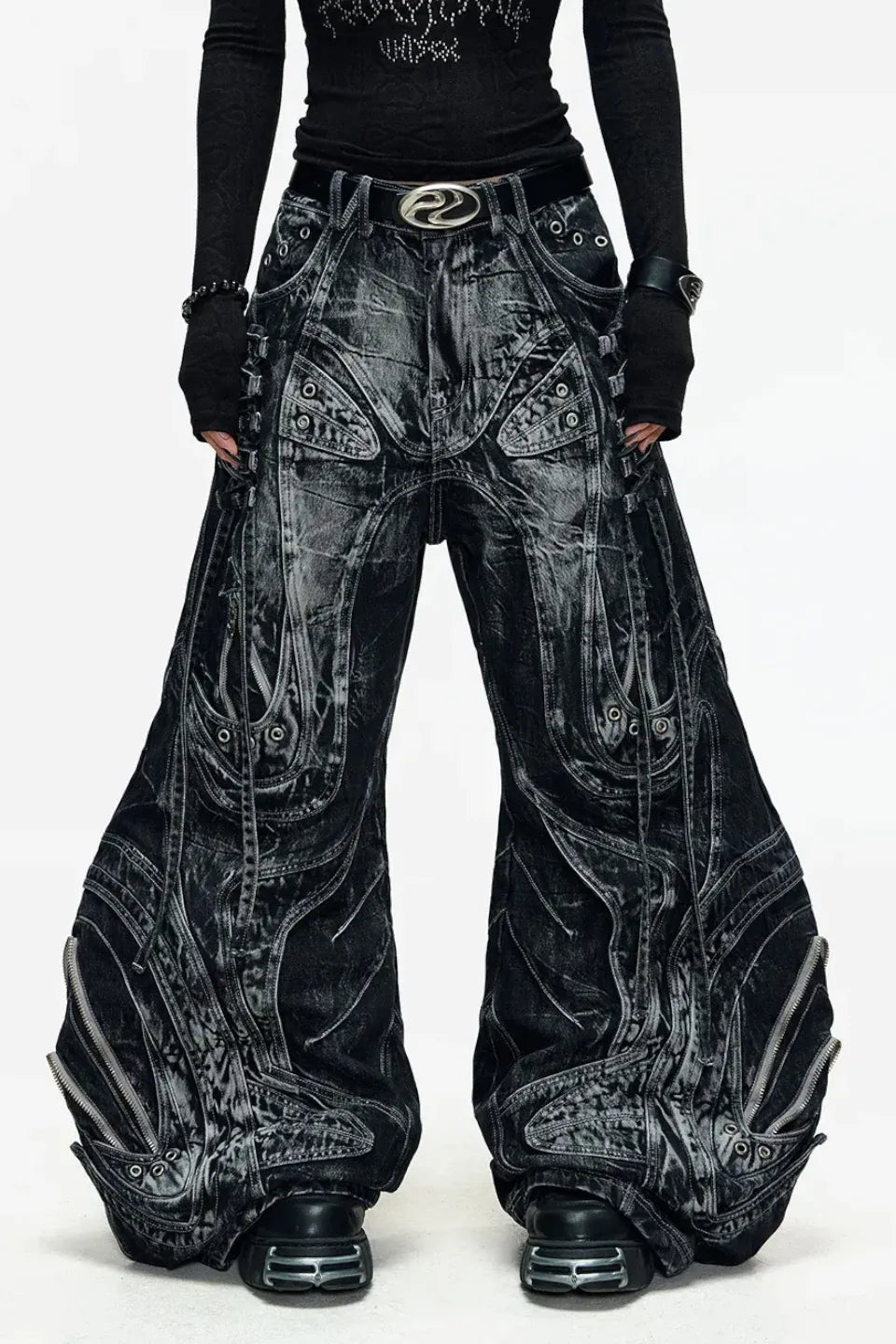 Deconstructed Exaggerated Flared Patchwork Jeans