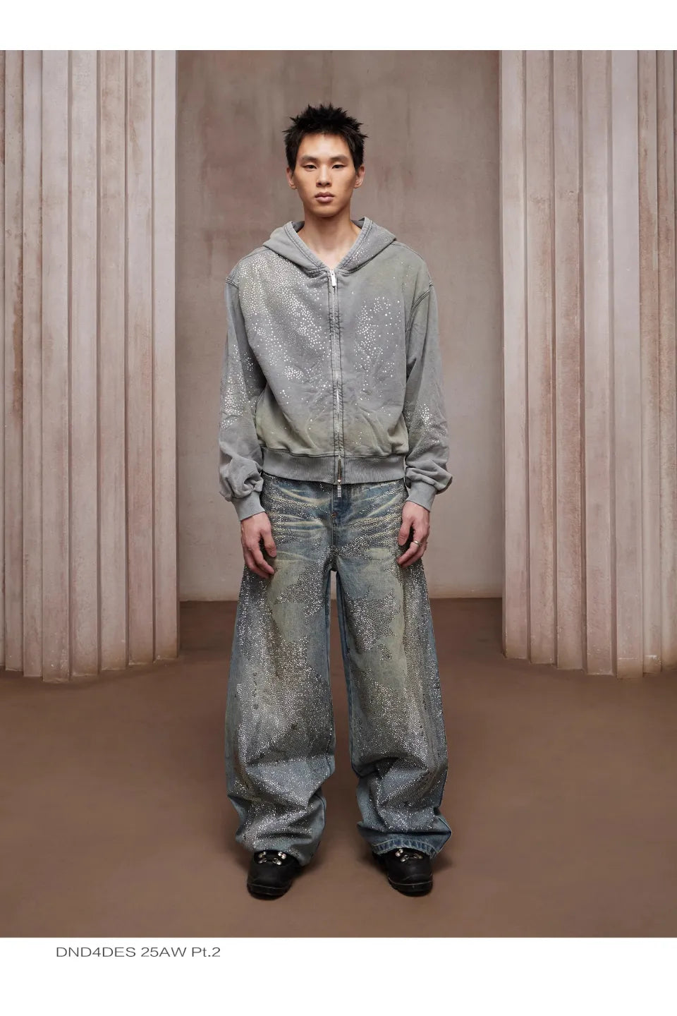 Dirty Washed Diamond Wide Leg Jeans