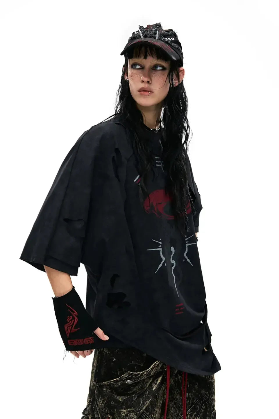 Double Layer Distressed Mythology Print T-Shirt