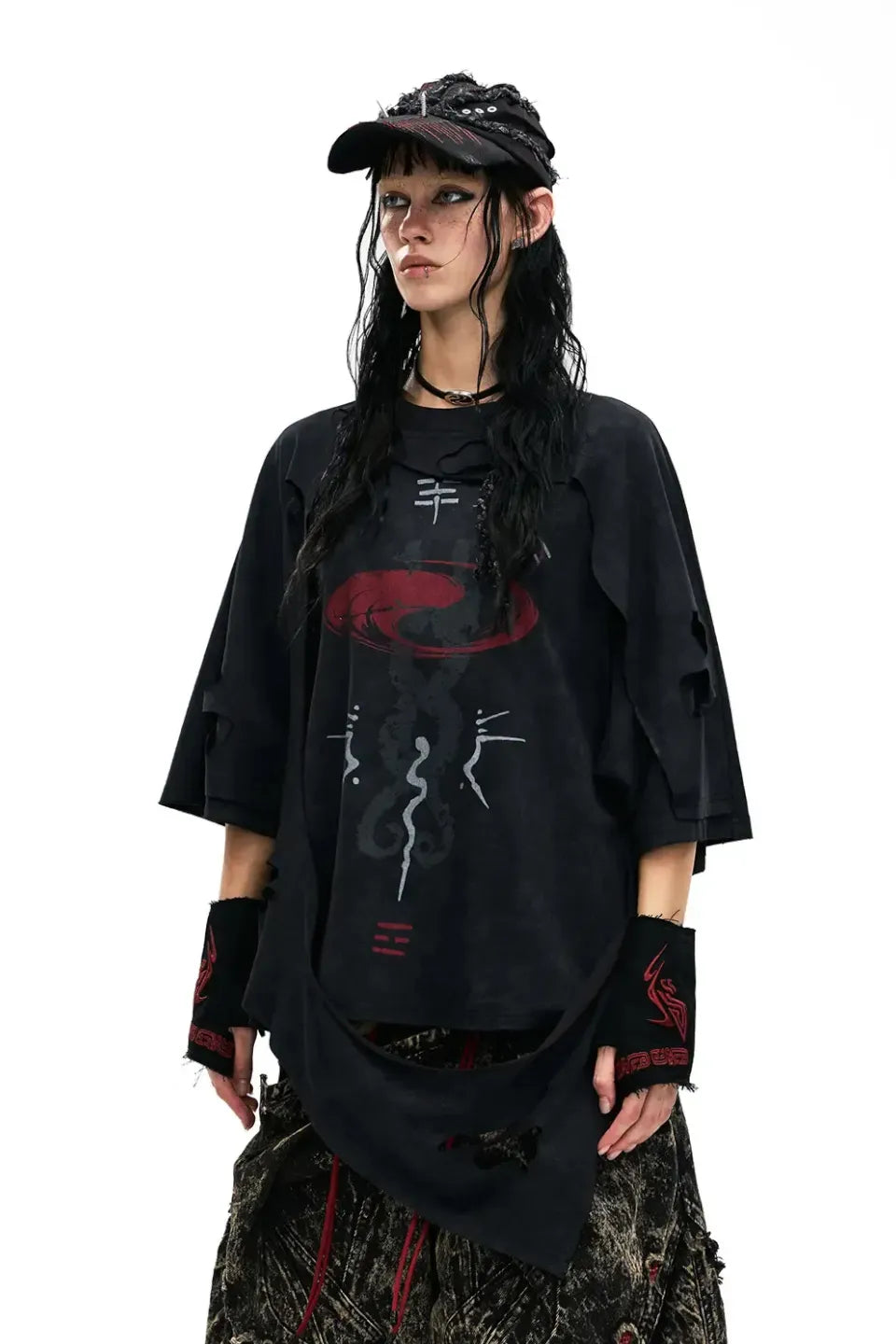 Double Layer Distressed Mythology Print T-Shirt