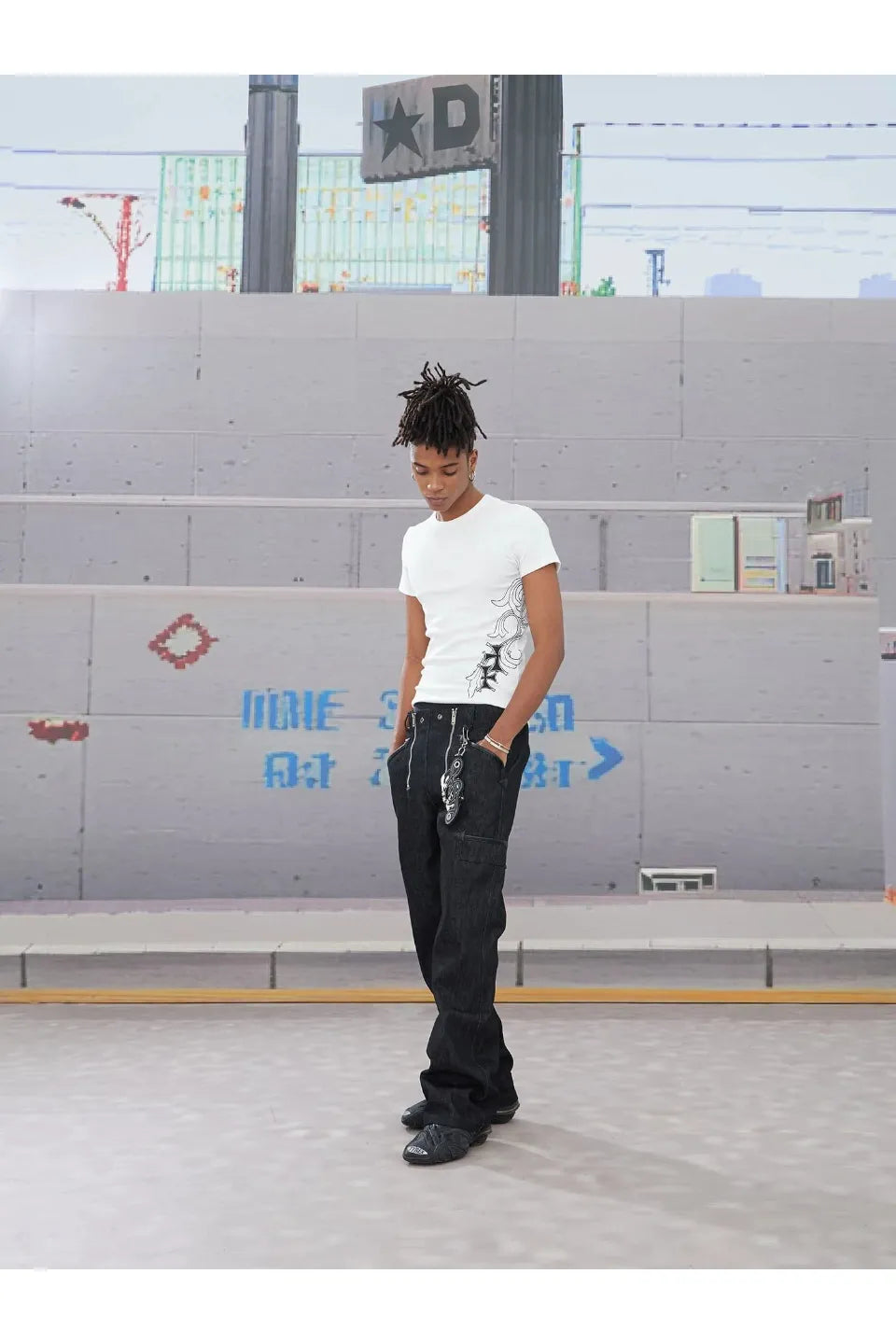 Double Zipper Multi Pocket Raw Jeans