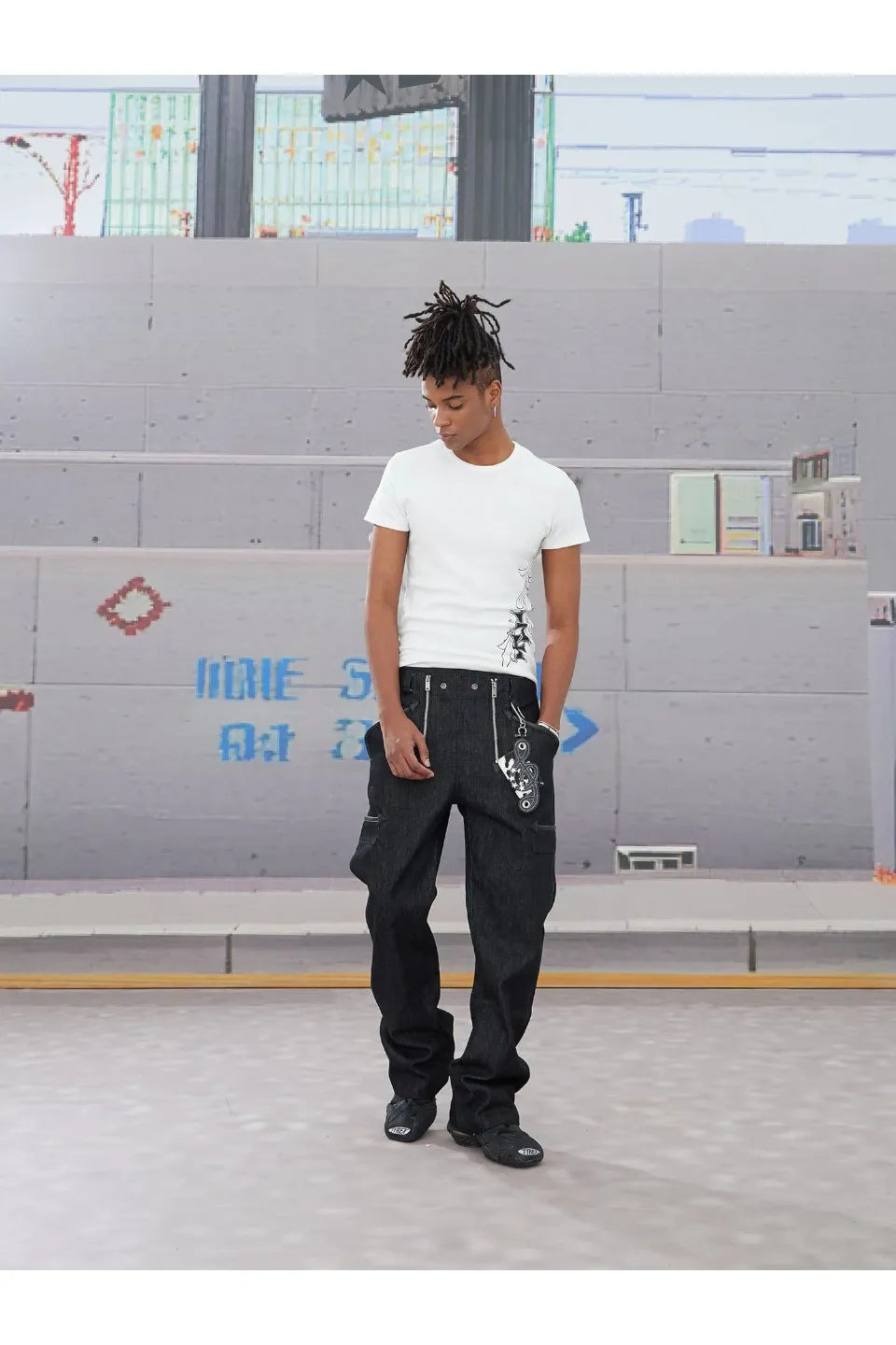 Double Zipper Multi Pocket Raw Jeans