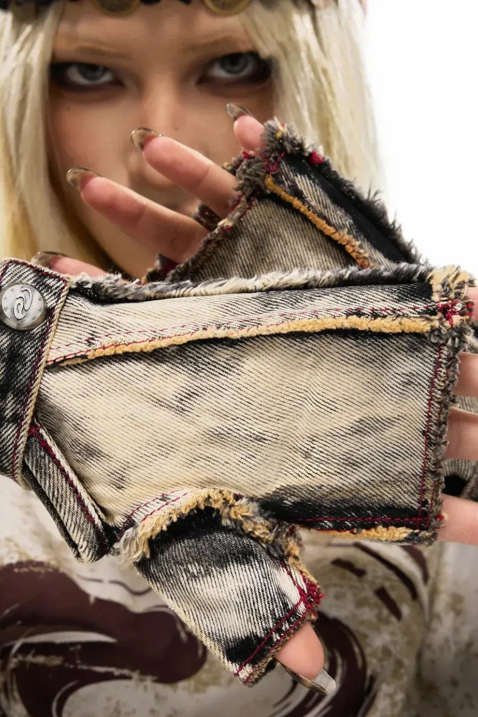 Guardian Beast Frayed Denim Gloves