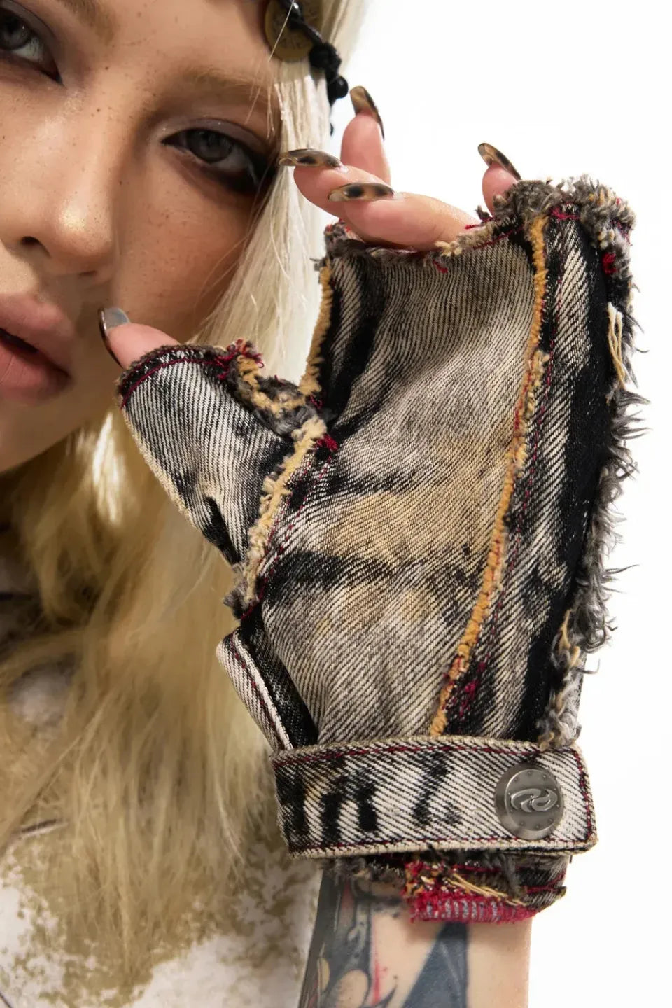 Guardian Beast Frayed Denim Gloves