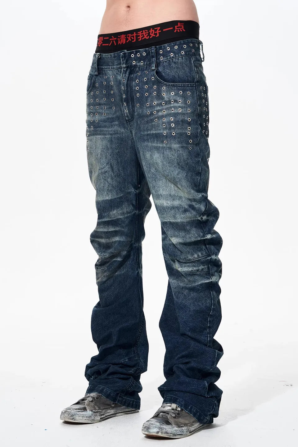 Ice Blue Acid Wash Studded Jeans