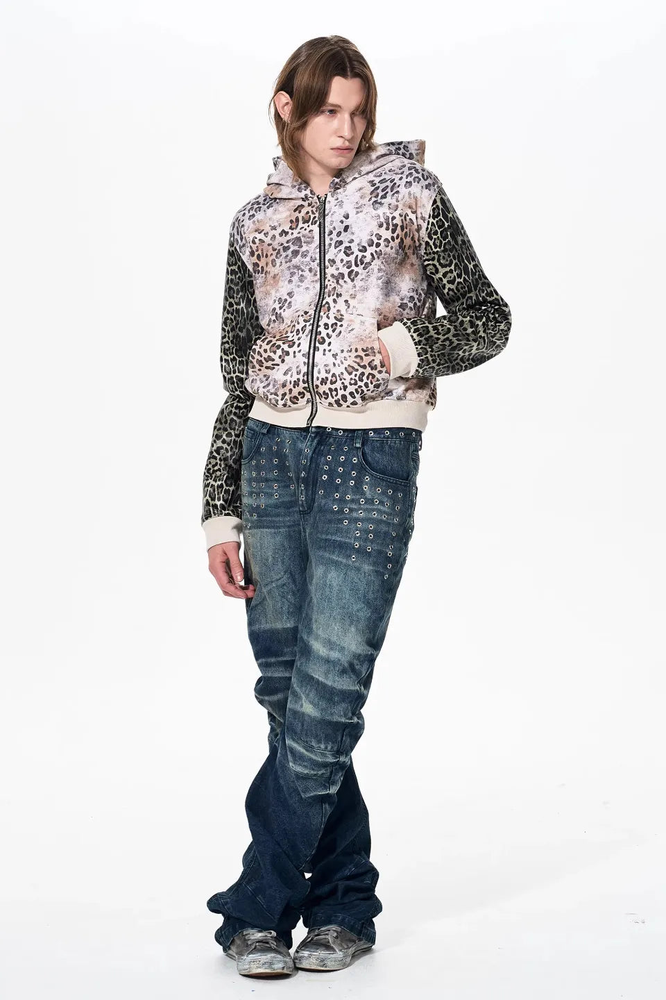 Ice Blue Acid Wash Studded Jeans